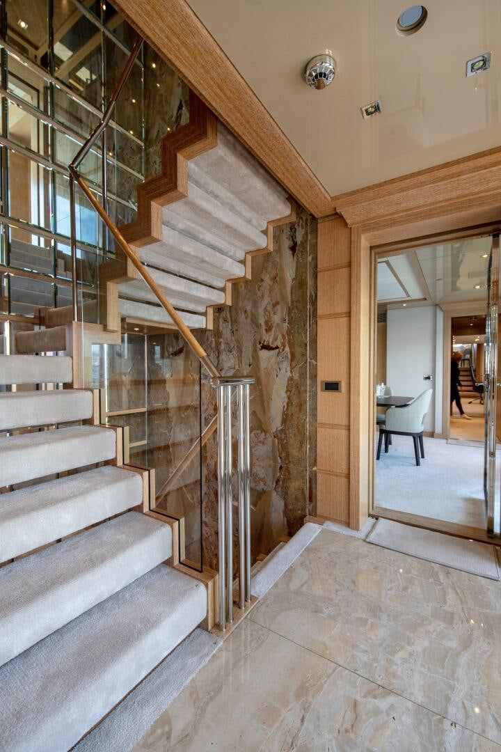 a staircase in a house aboard FRIENDSHIP Yacht for Sale