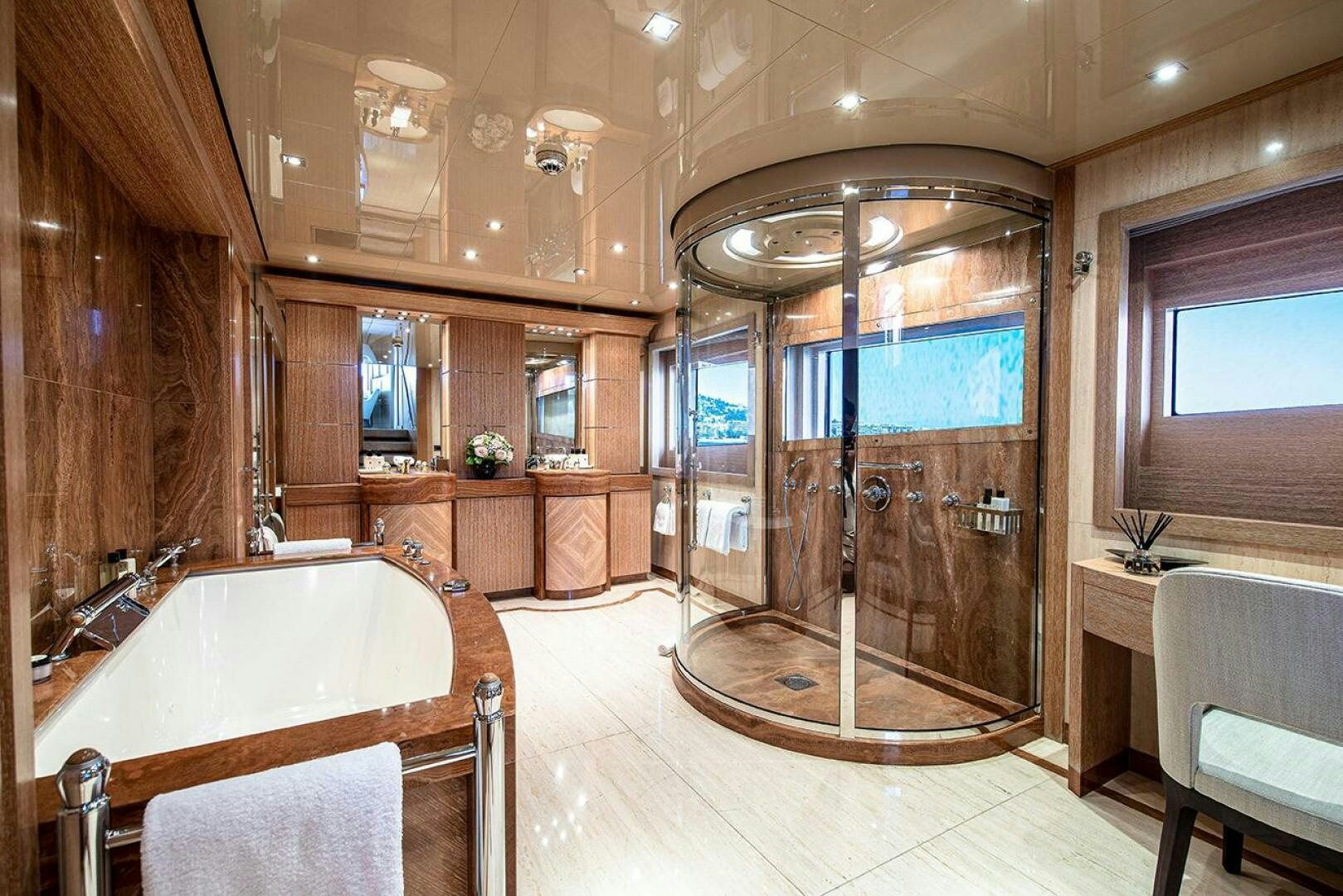 a bathroom with a large shower aboard FRIENDSHIP Yacht for Sale