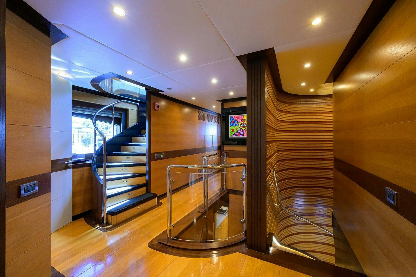 a staircase in a house aboard KIMBERLIE Yacht for Sale