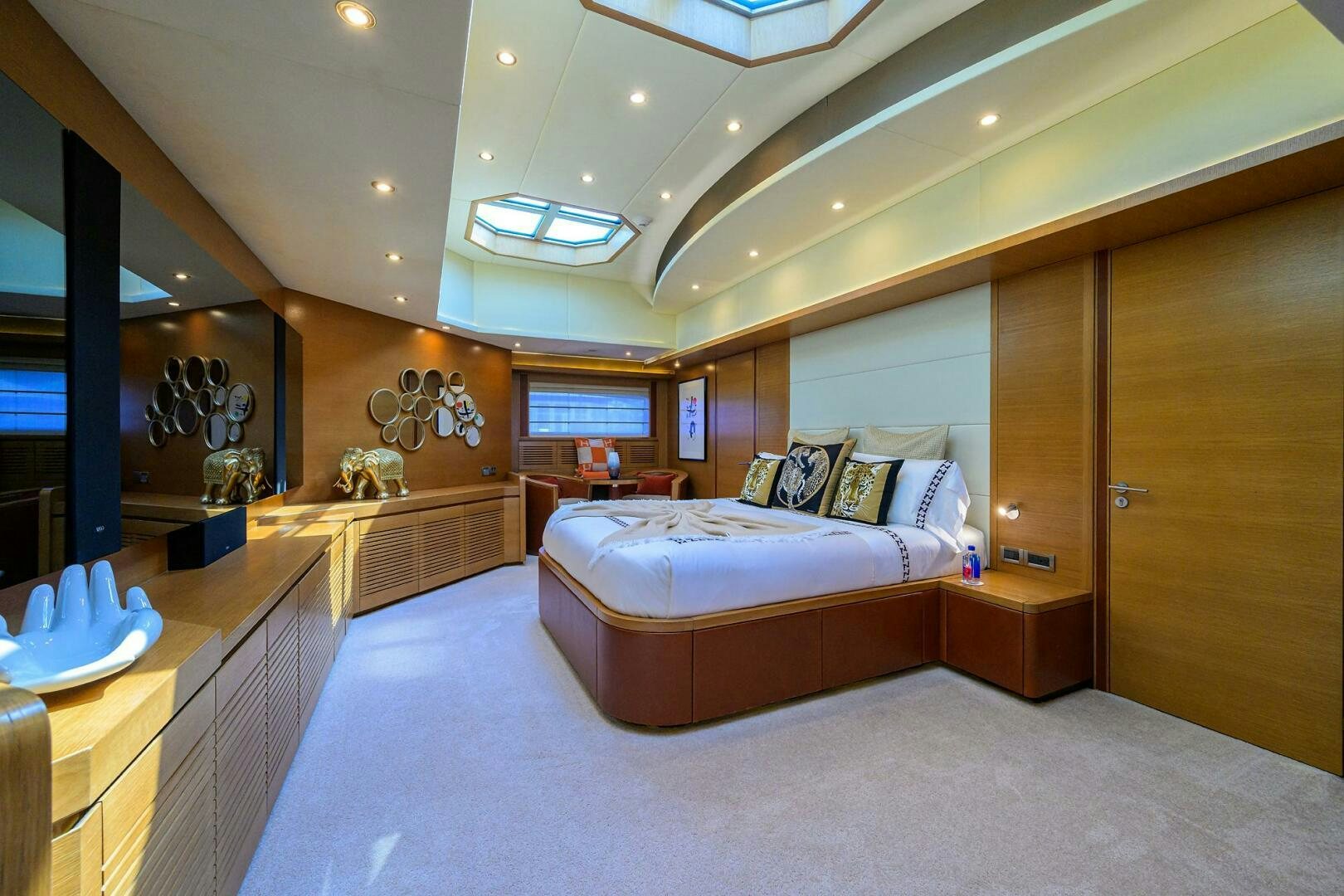 a bedroom with a large bed aboard KIMBERLIE Yacht for Sale