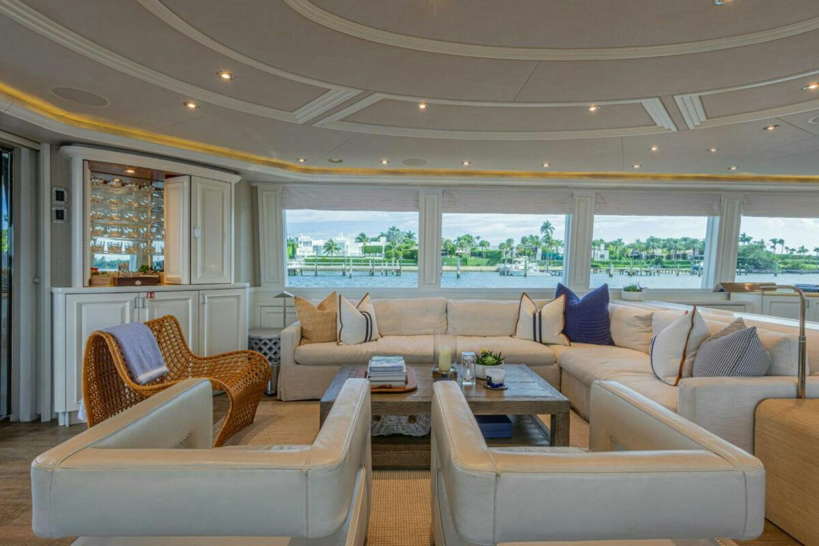 a living room with a large window aboard BOXER Yacht for Sale