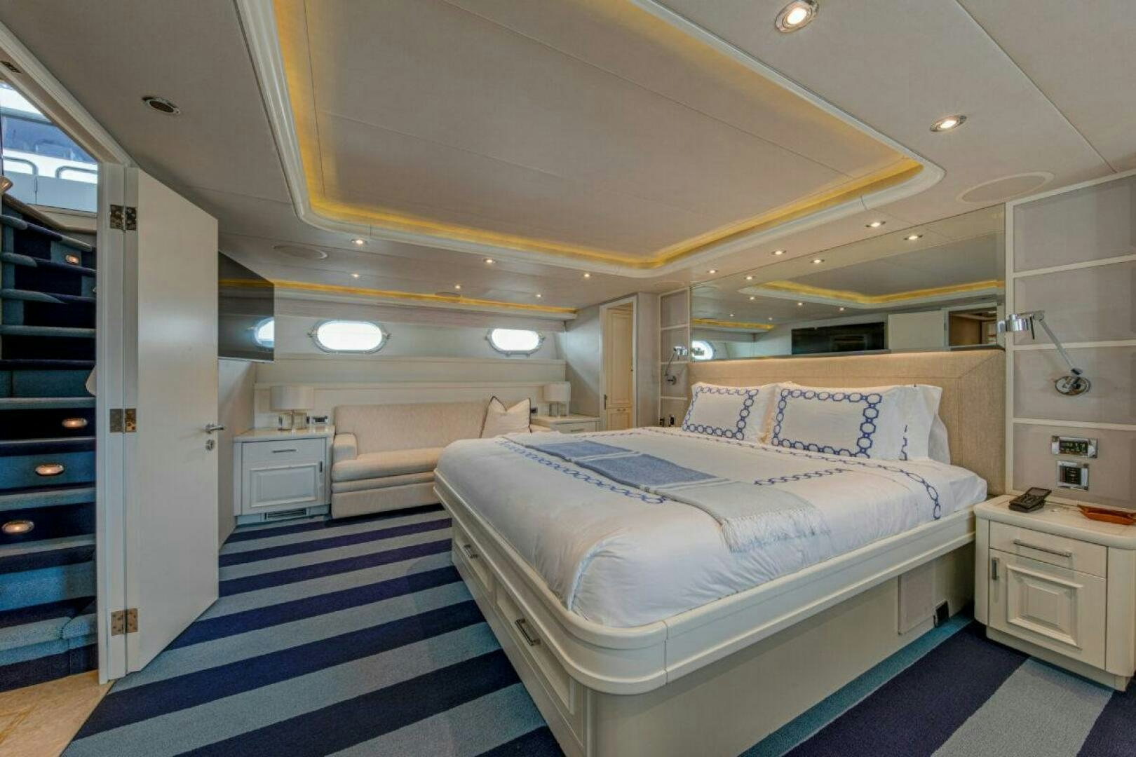 a room with two beds aboard BOXER Yacht for Sale