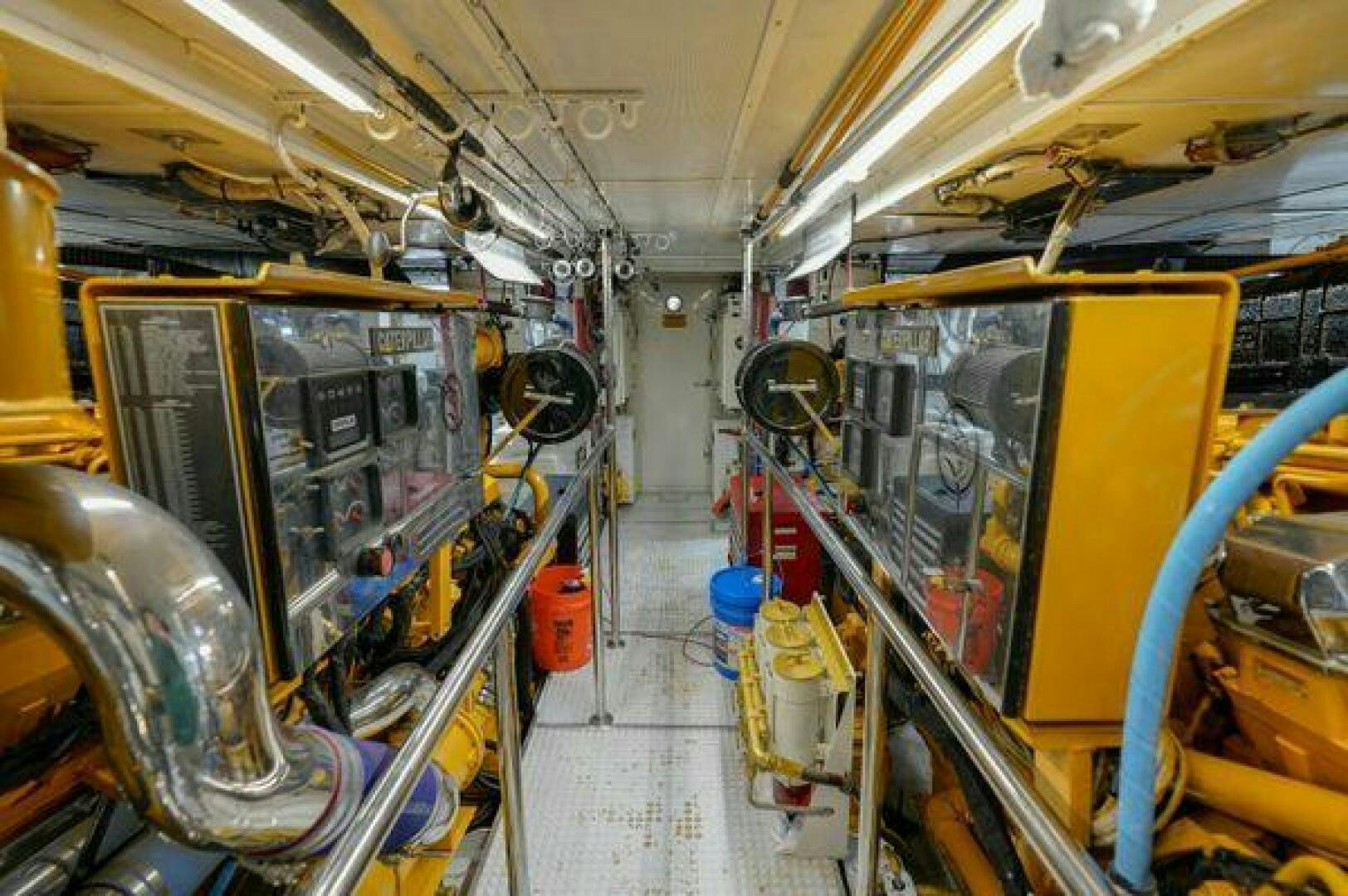 a large room with machinery aboard POLE POSITION Yacht for Sale