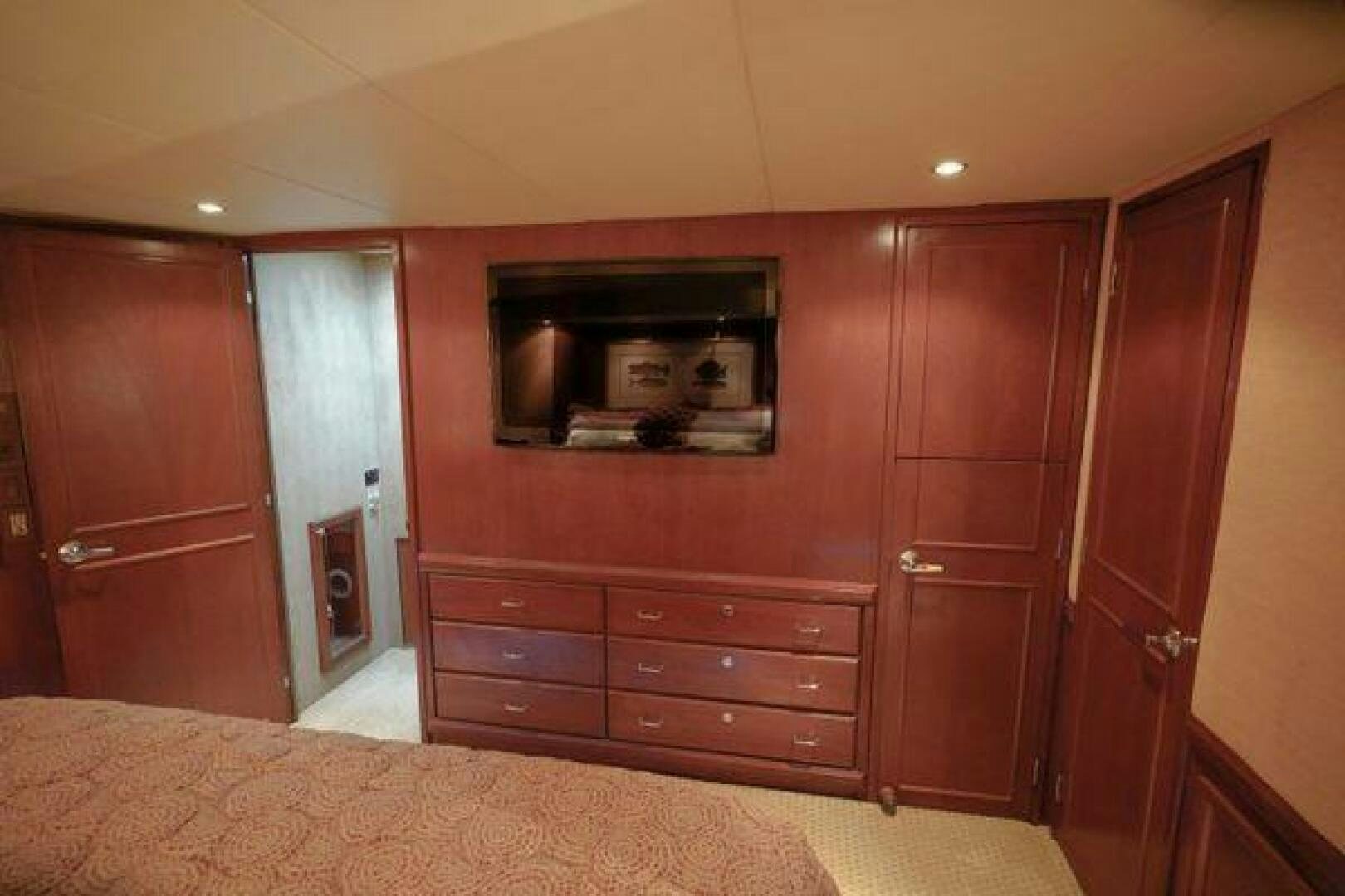 a fireplace in a room aboard POLE POSITION Yacht for Sale