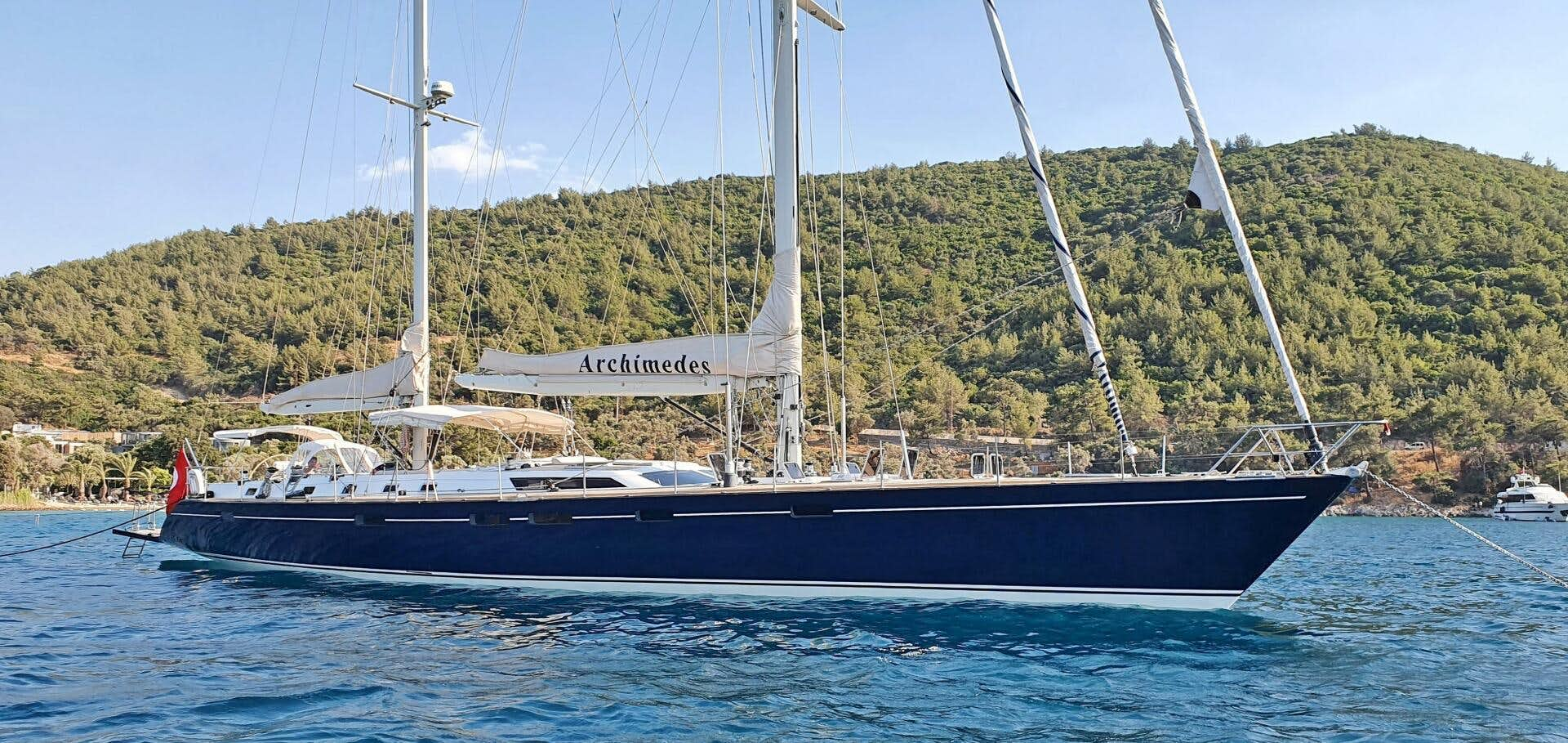 a boat on the water aboard ARCHIMEDES Yacht for Sale