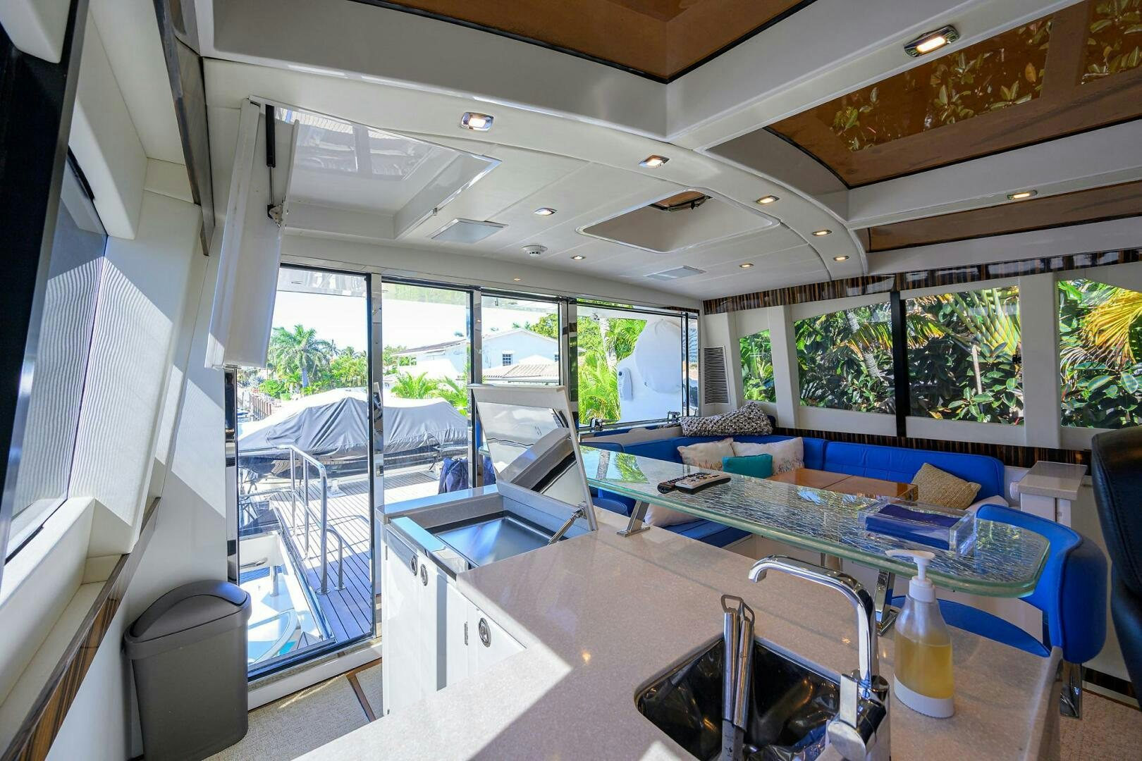 a large open air living room aboard FUJIMO Yacht for Sale
