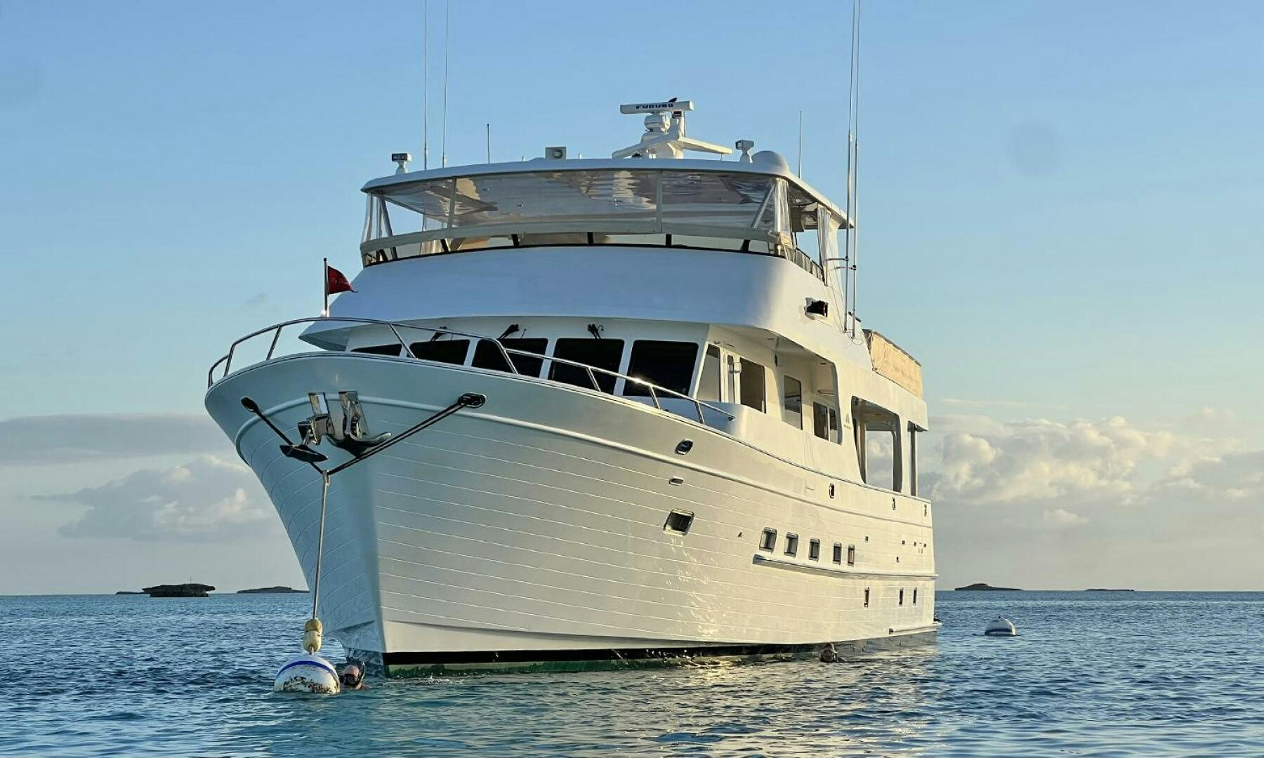 a large white boat in the water aboard MY KIMBERLY Yacht for Sale