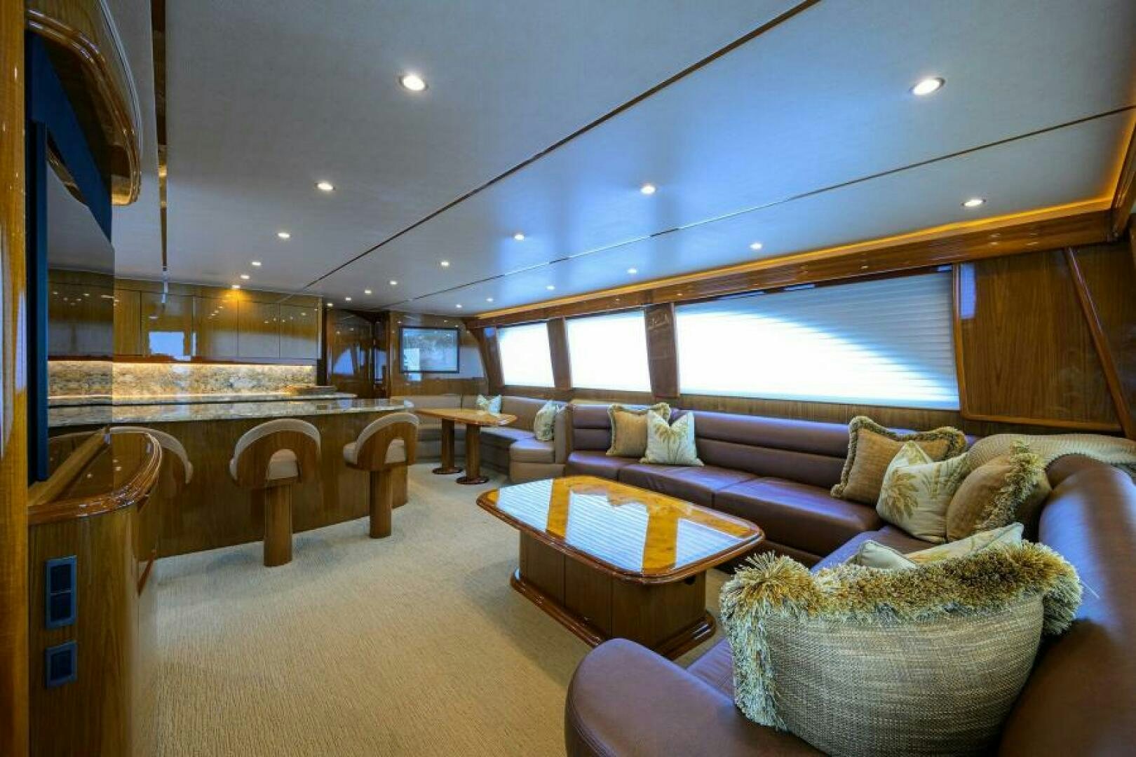 a living room with a large window aboard EGARIM Yacht for Sale