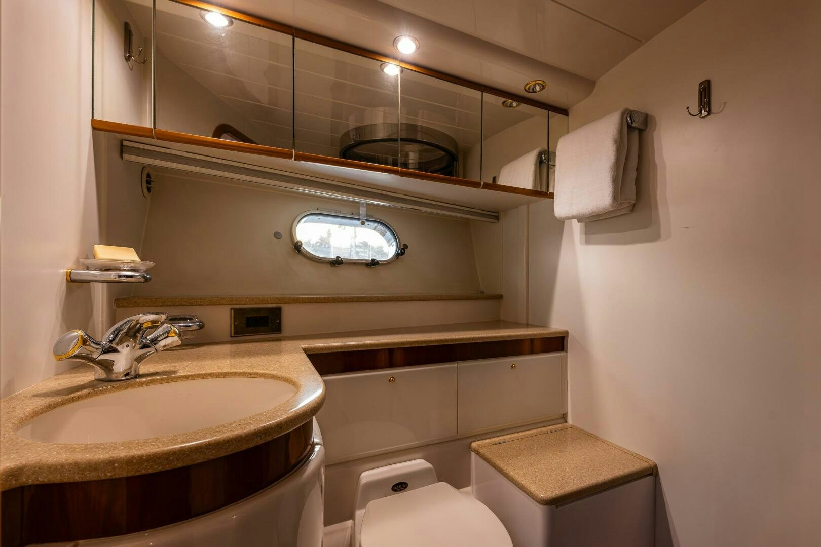 a bathroom with a sink and toilet aboard PEARL Yacht for Sale