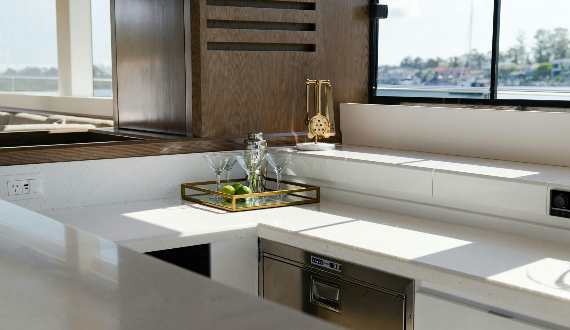 a kitchen with a large island aboard NONE Yacht for Sale