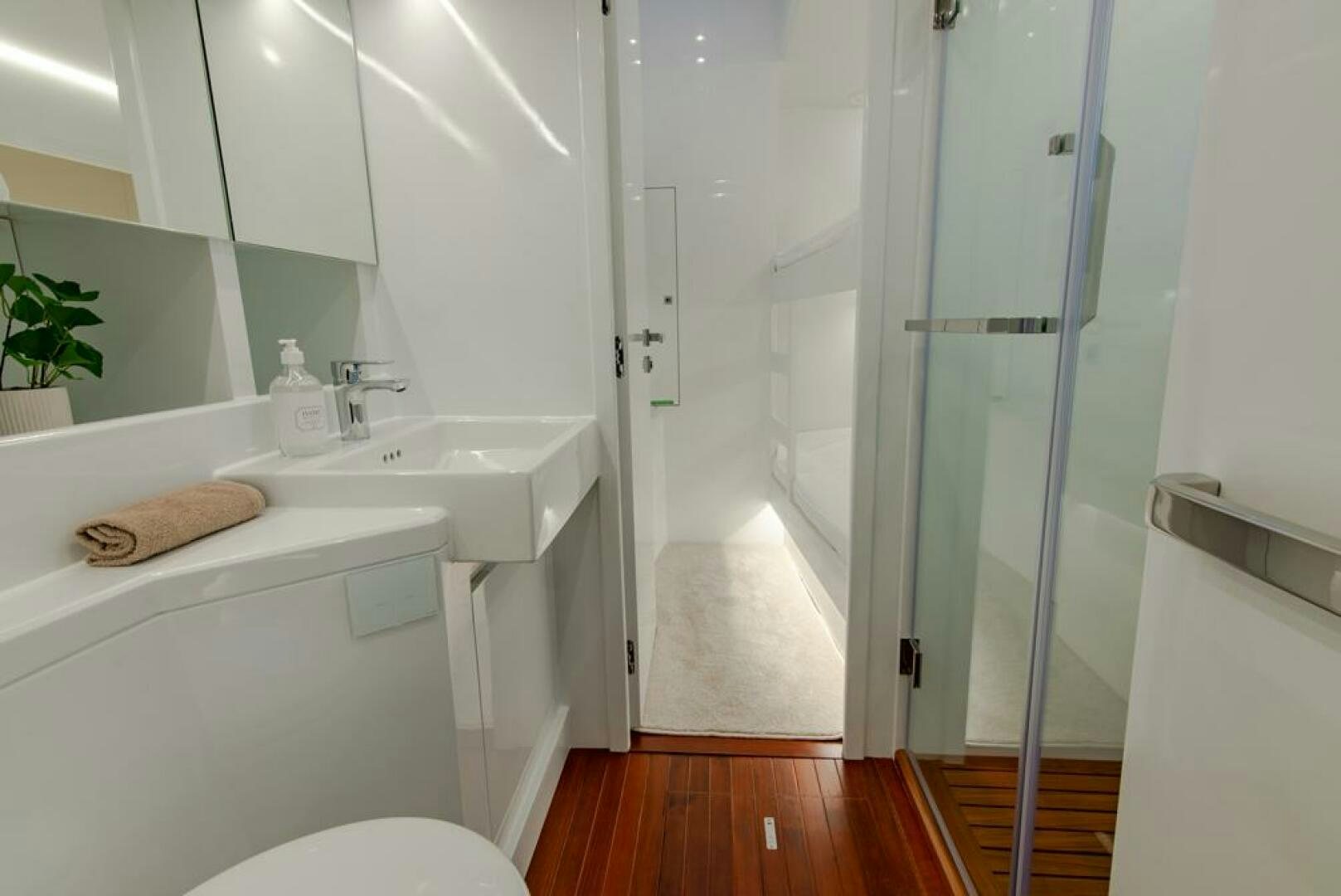 a bathroom with a sink and a shower aboard NONE Yacht for Sale