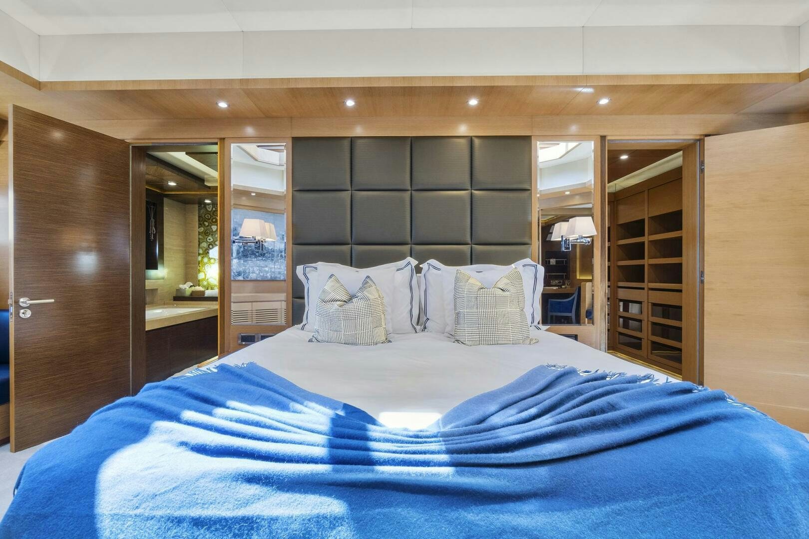 a bed in a room aboard SWEET CAROLINE Yacht for Sale