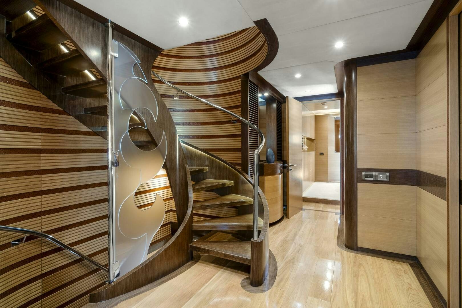 a staircase in a building aboard SWEET CAROLINE Yacht for Sale