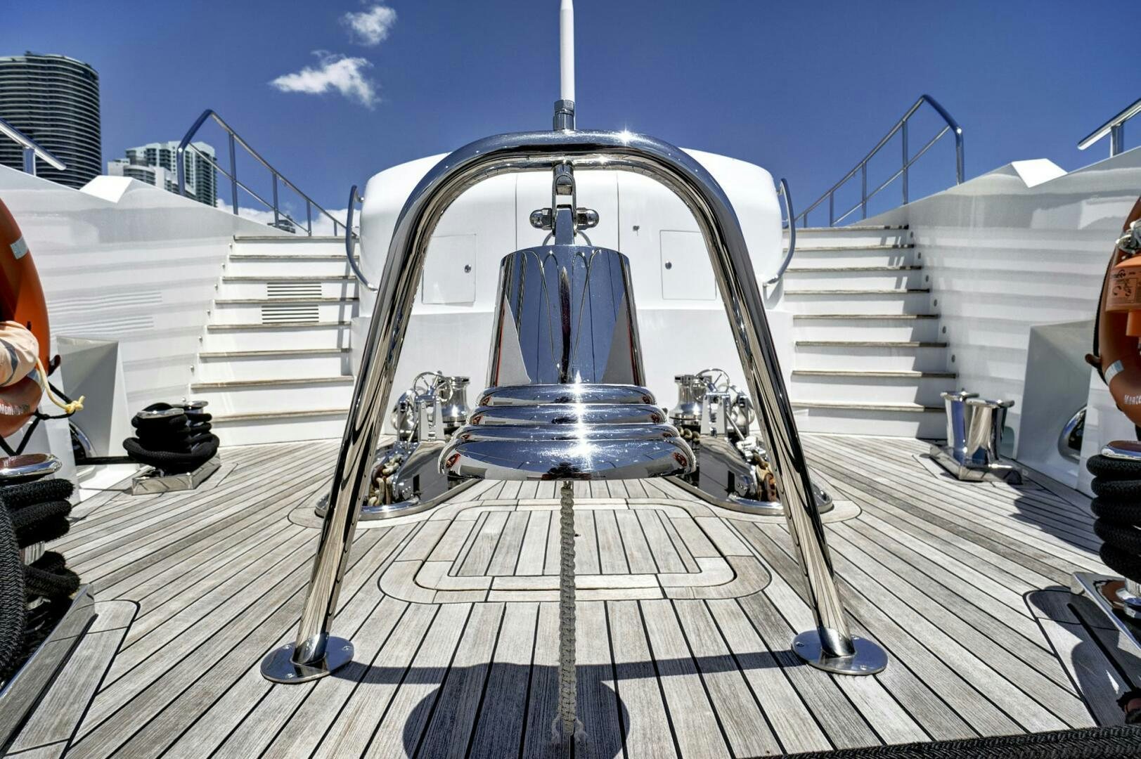 a metal spiral staircase aboard SWEET CAROLINE Yacht for Sale