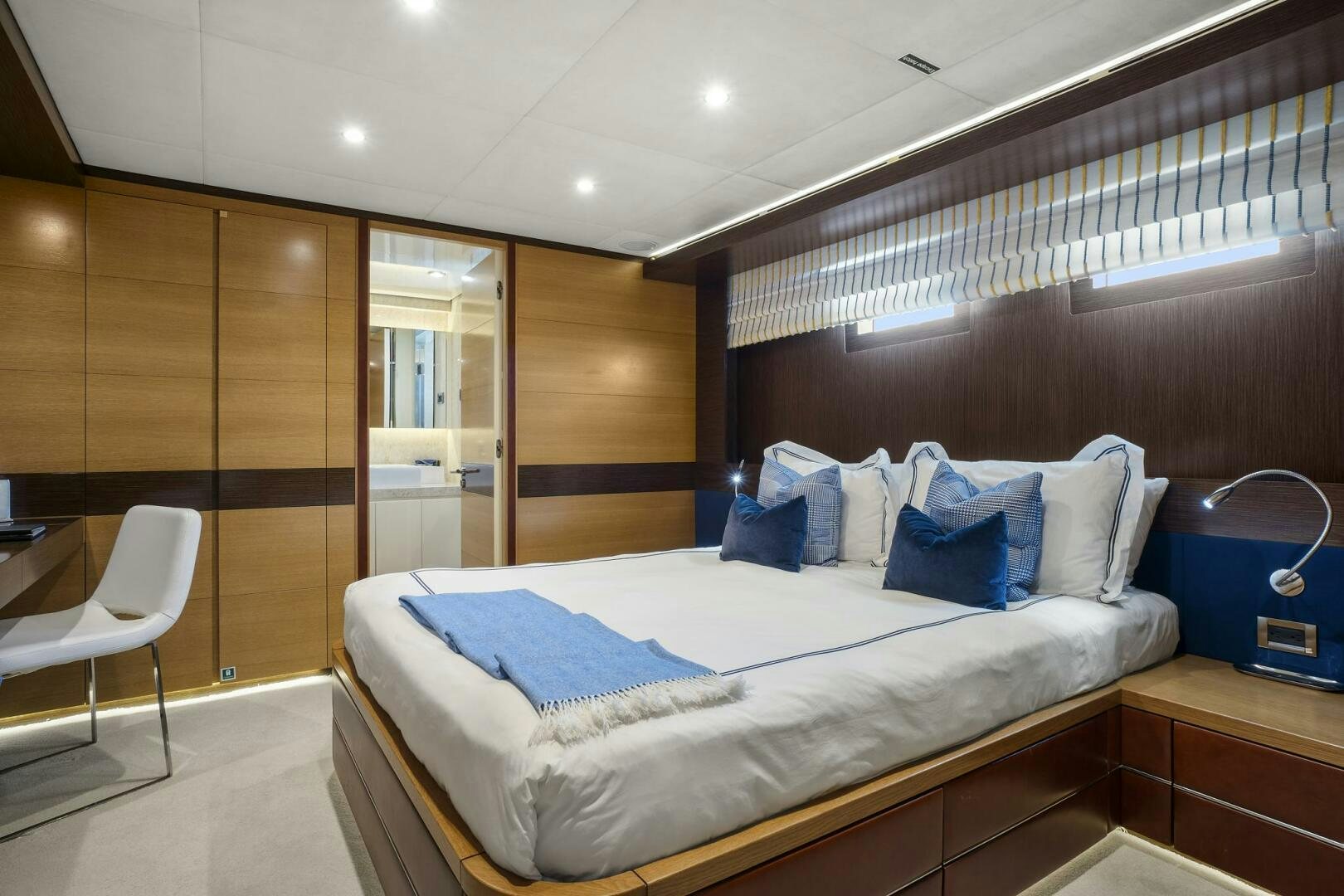 a bed in a room aboard SWEET CAROLINE Yacht for Sale