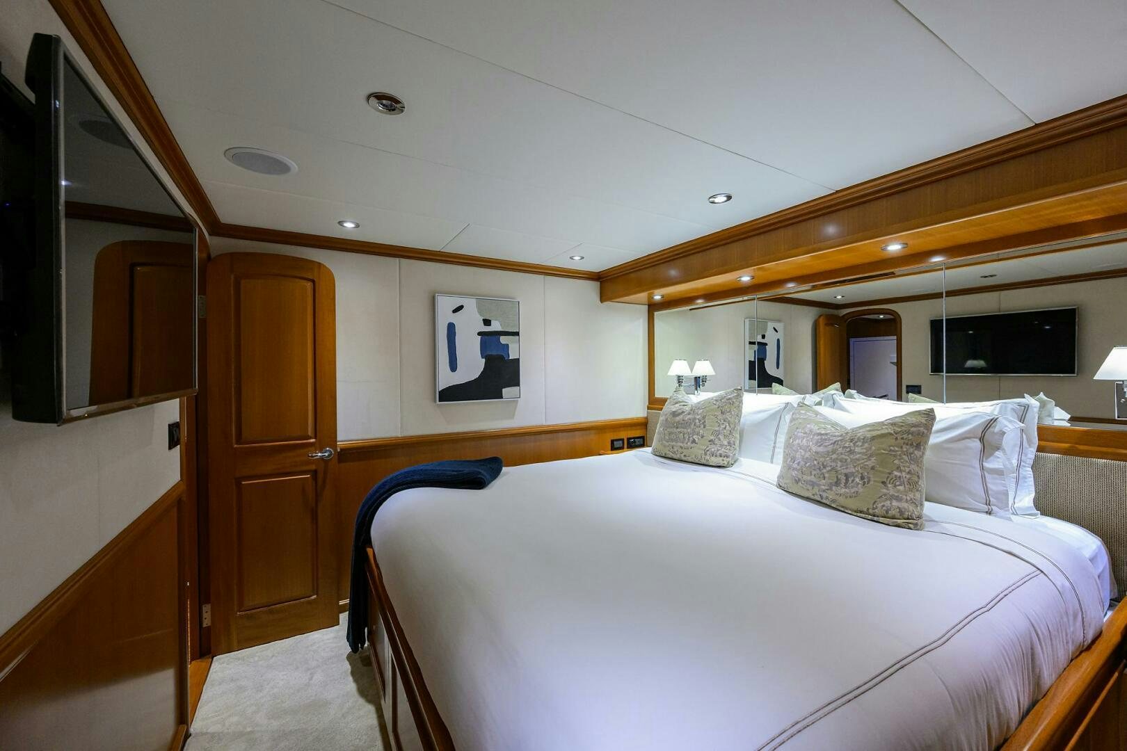 a room with two beds aboard SOLACE Yacht for Sale