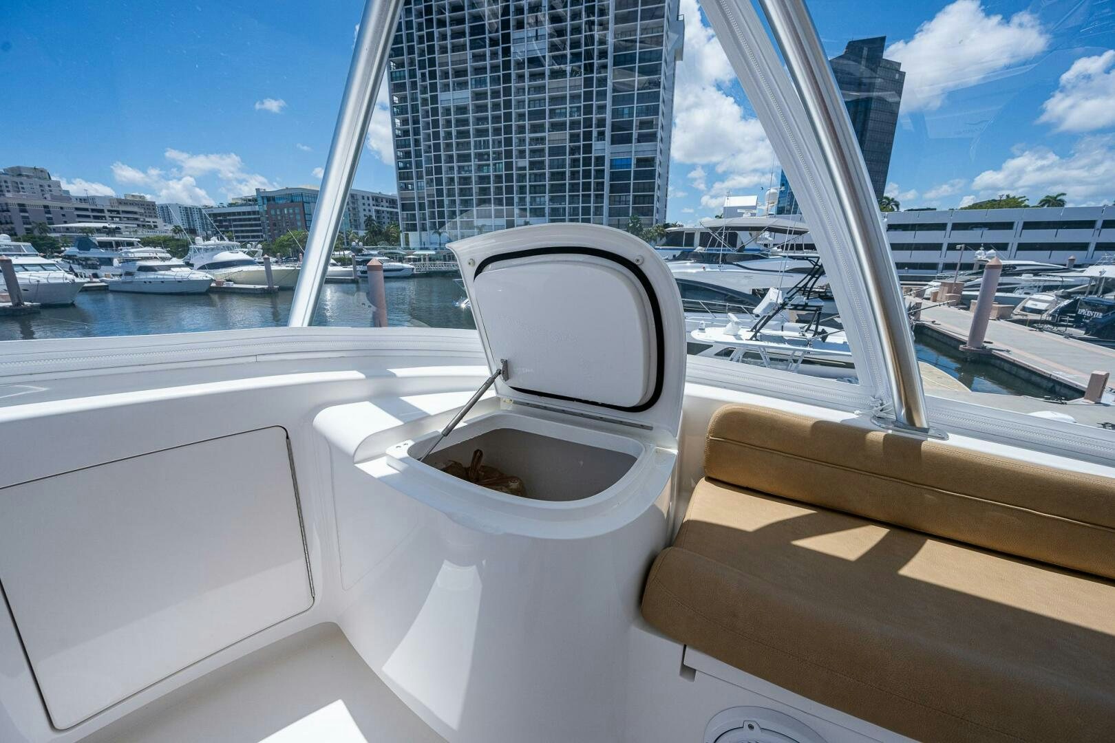 a view of a city from a boat aboard GYPSEA Yacht for Sale