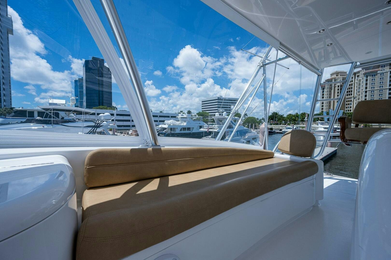 a view of a city from the inside of a boat aboard GYPSEA Yacht for Sale