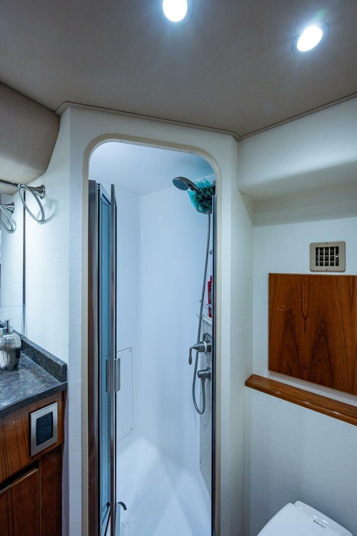 a shower unit in a bathroom aboard GYPSEA Yacht for Sale