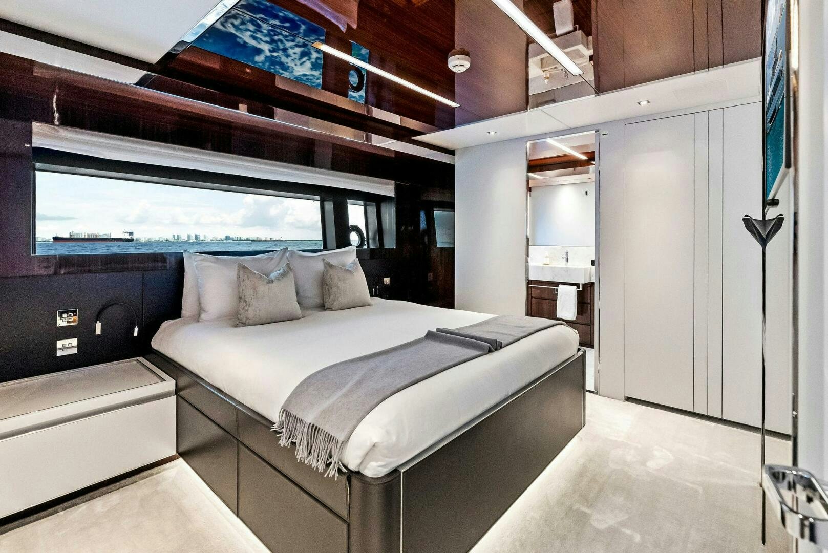a bed in a room aboard NO SURRENDER Yacht for Sale
