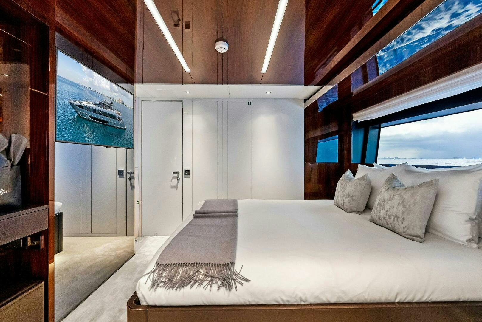 a bed in a room aboard NO SURRENDER Yacht for Sale