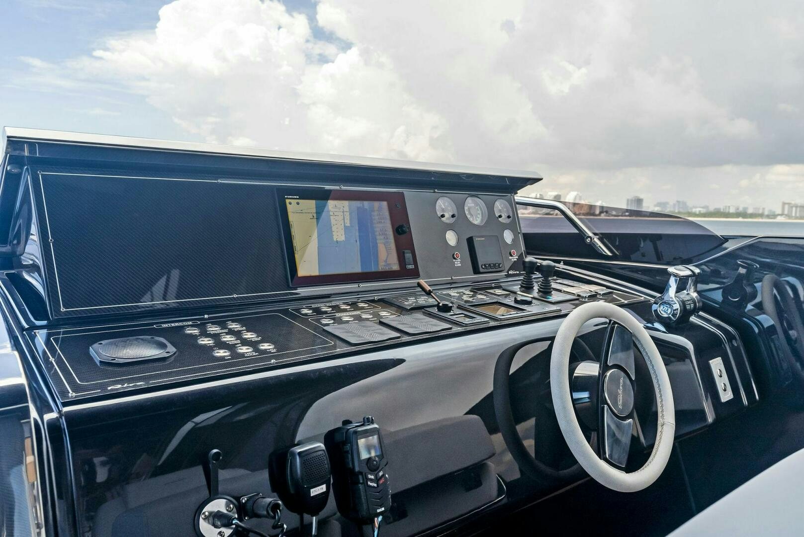 the interior of a car aboard NO SURRENDER Yacht for Sale