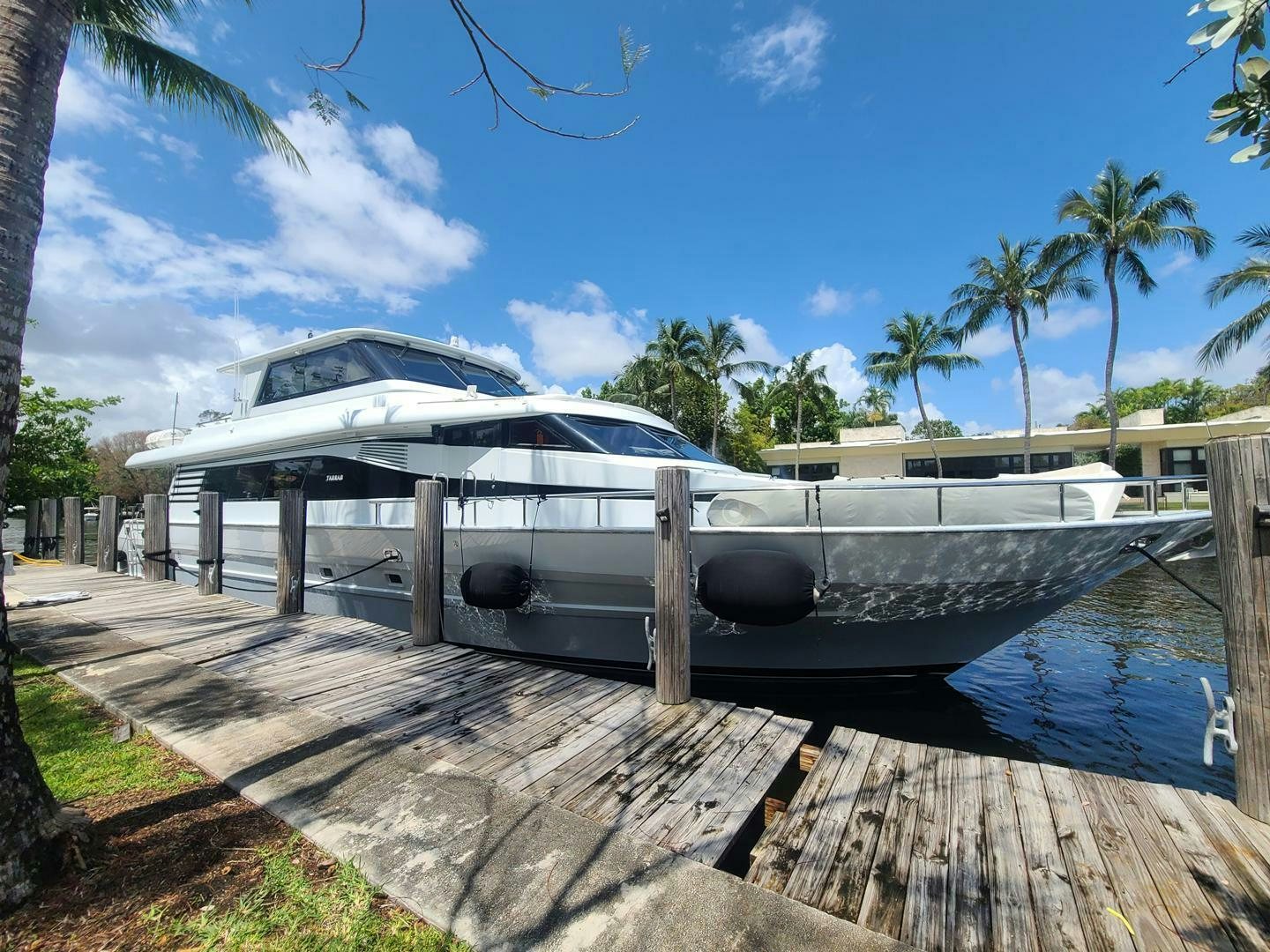 a dock with a boat on it aboard PAINKILLER Yacht for Sale
