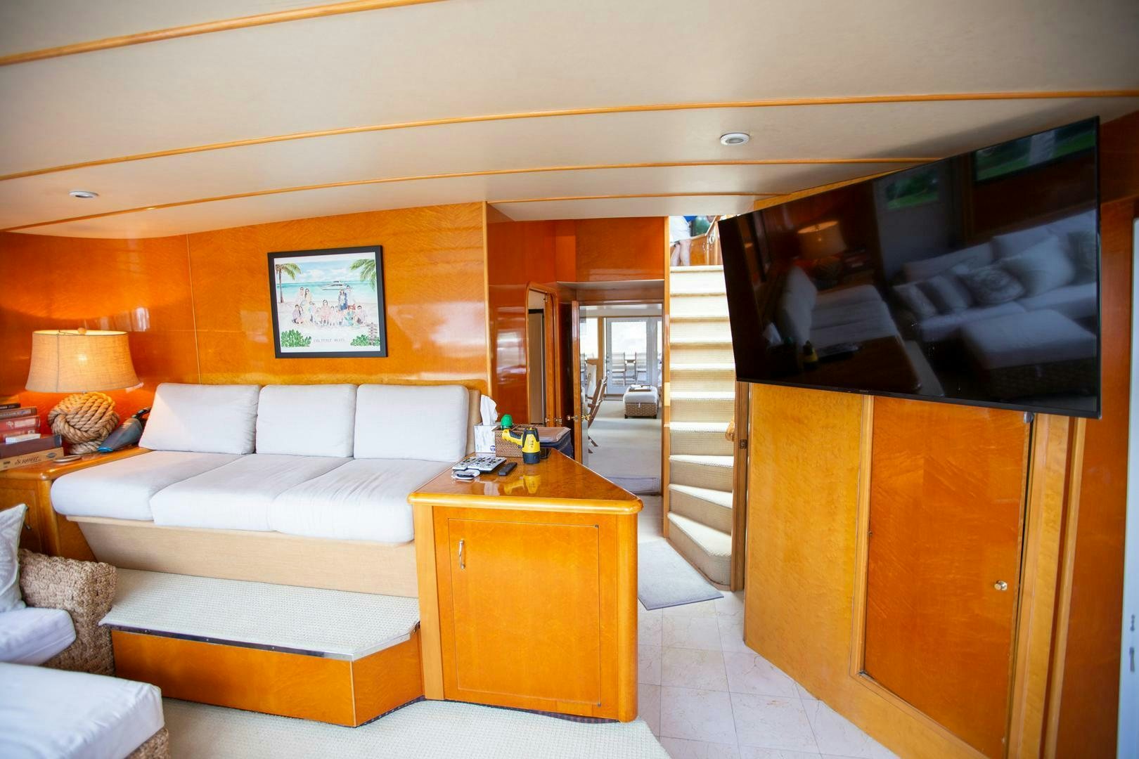 a room with a bed and a desk aboard PAINKILLER Yacht for Sale