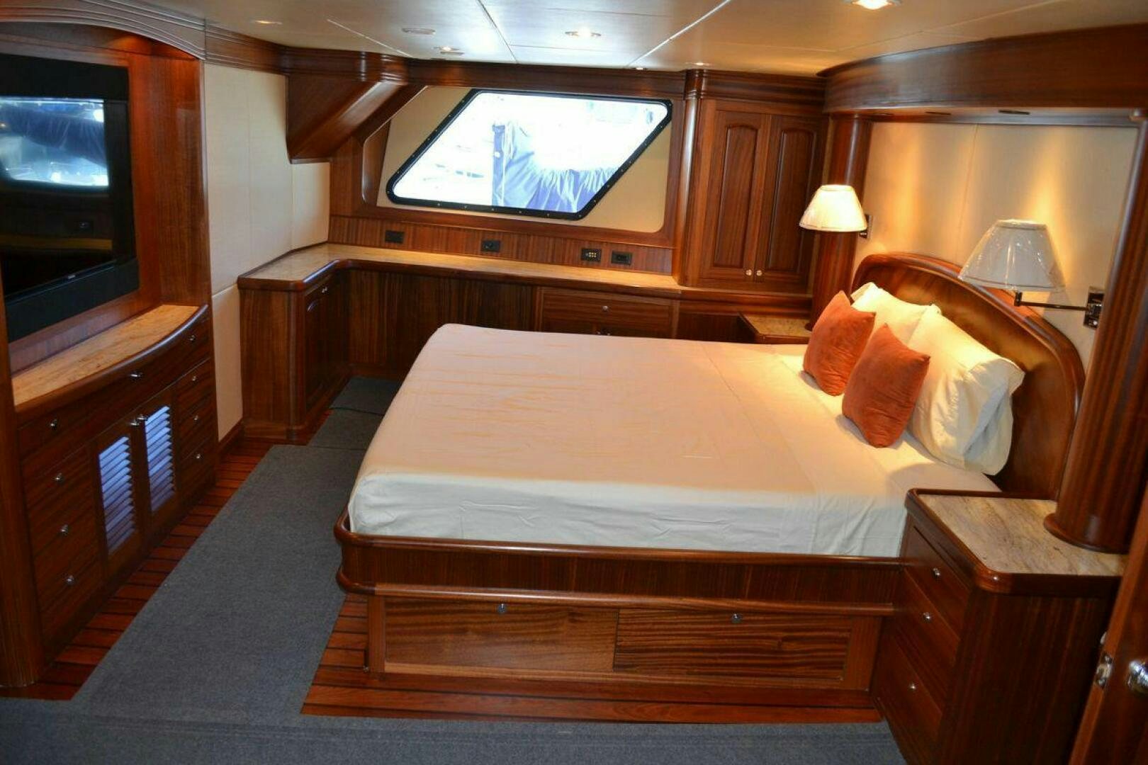 a bed in a room aboard ALLSEAS Yacht for Sale