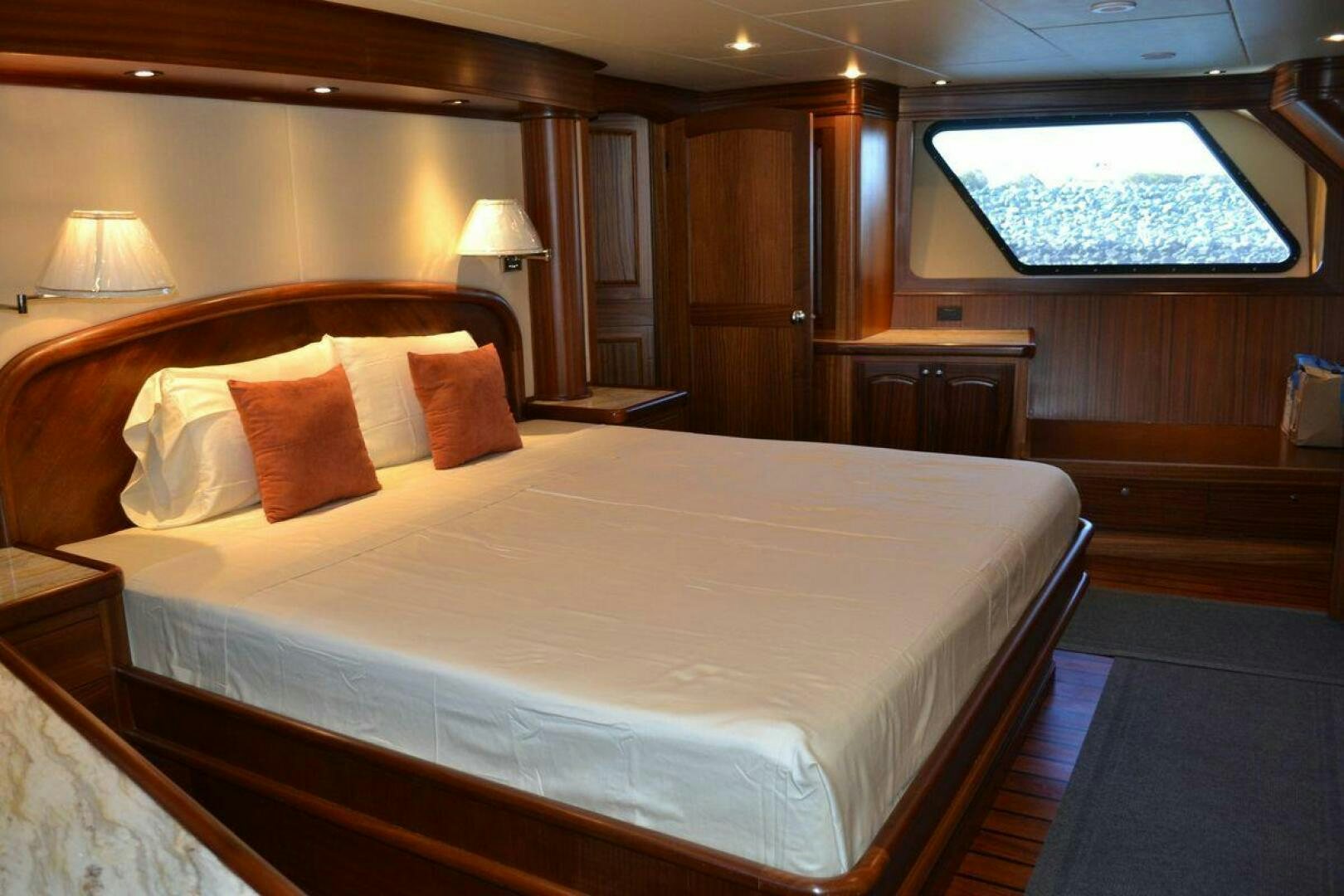 a bed in a room aboard ALLSEAS Yacht for Sale
