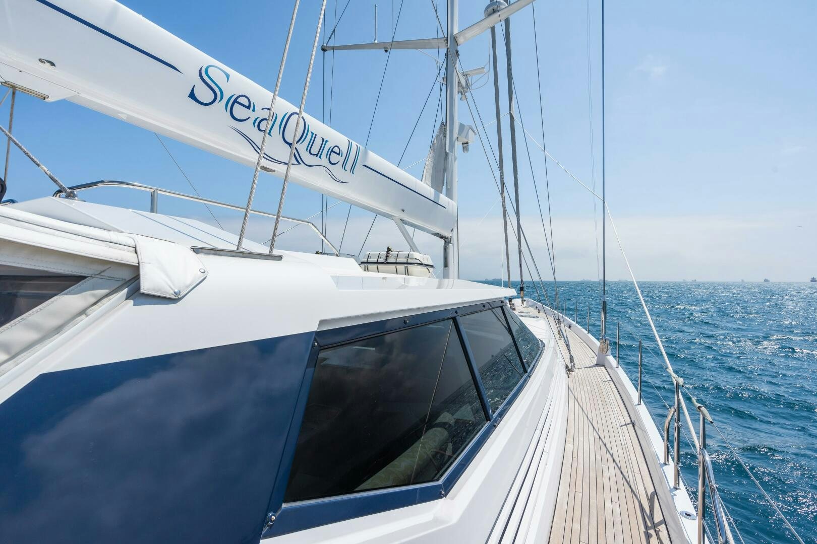 a white boat in the water aboard SEAQUELL Yacht for Sale