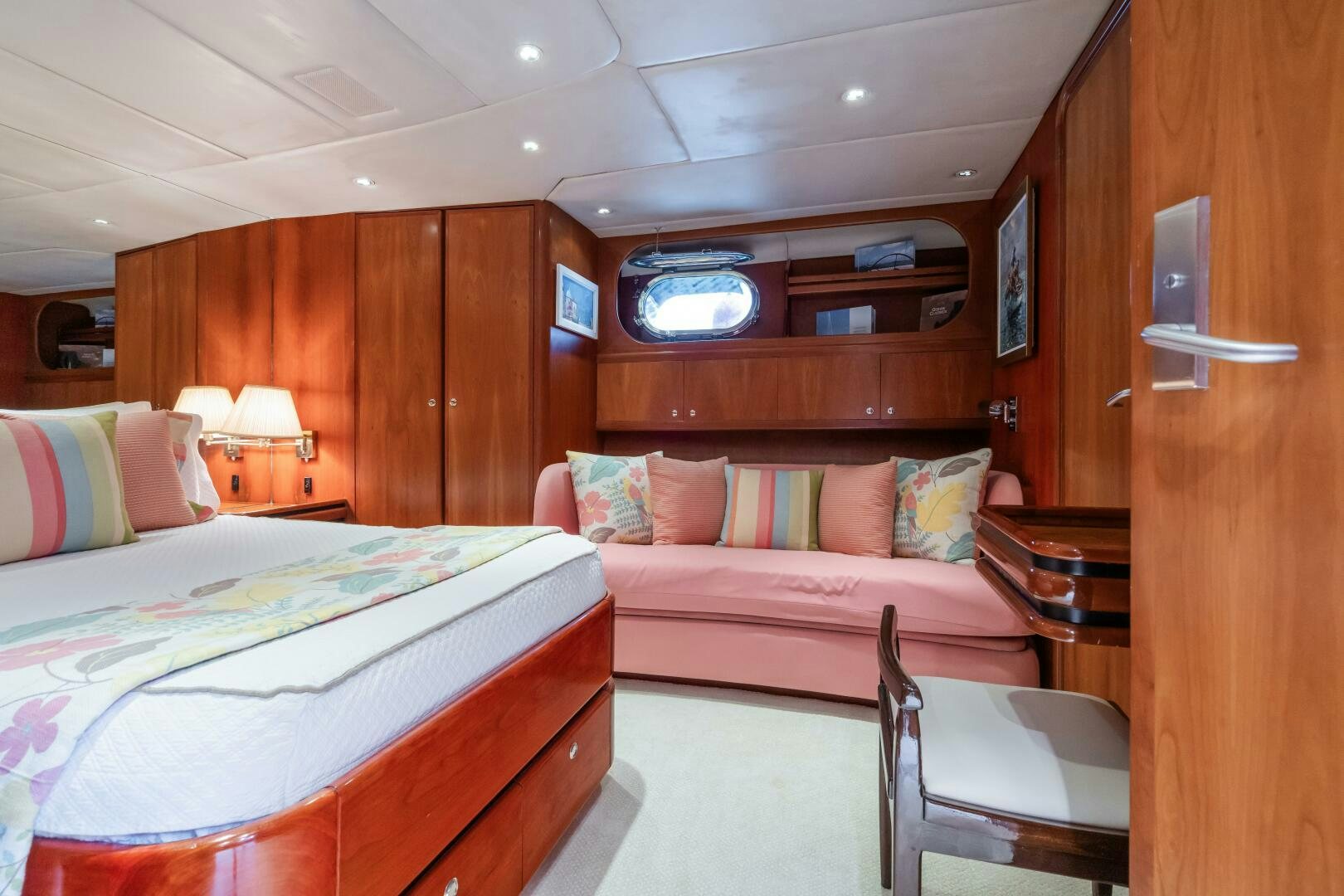 a room with a bed and a television aboard SEAQUELL Yacht for Sale