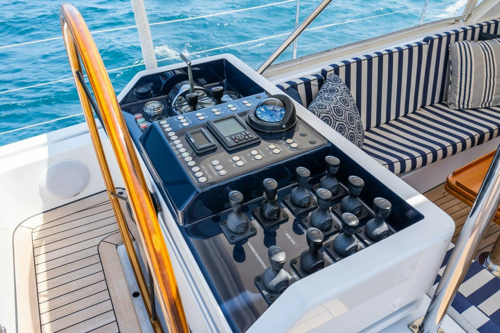the cockpit of a boat aboard SEAQUELL Yacht for Sale