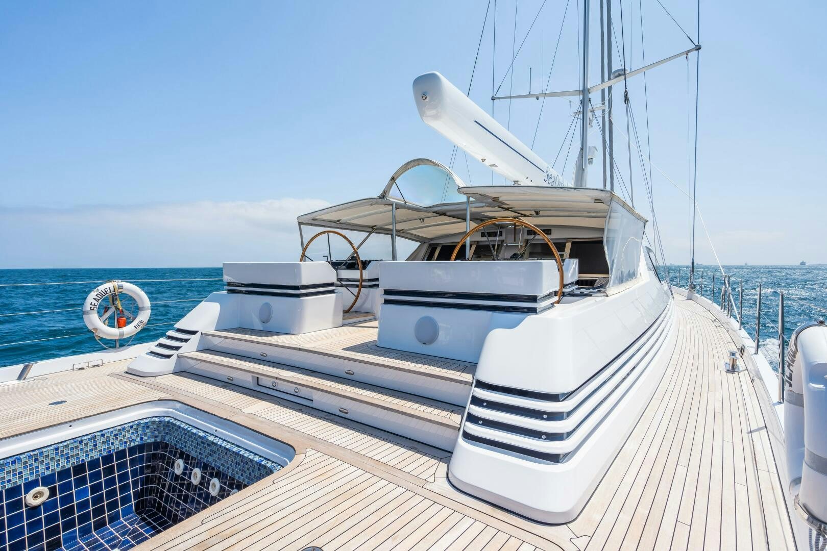 a boat on a deck aboard SEAQUELL Yacht for Sale