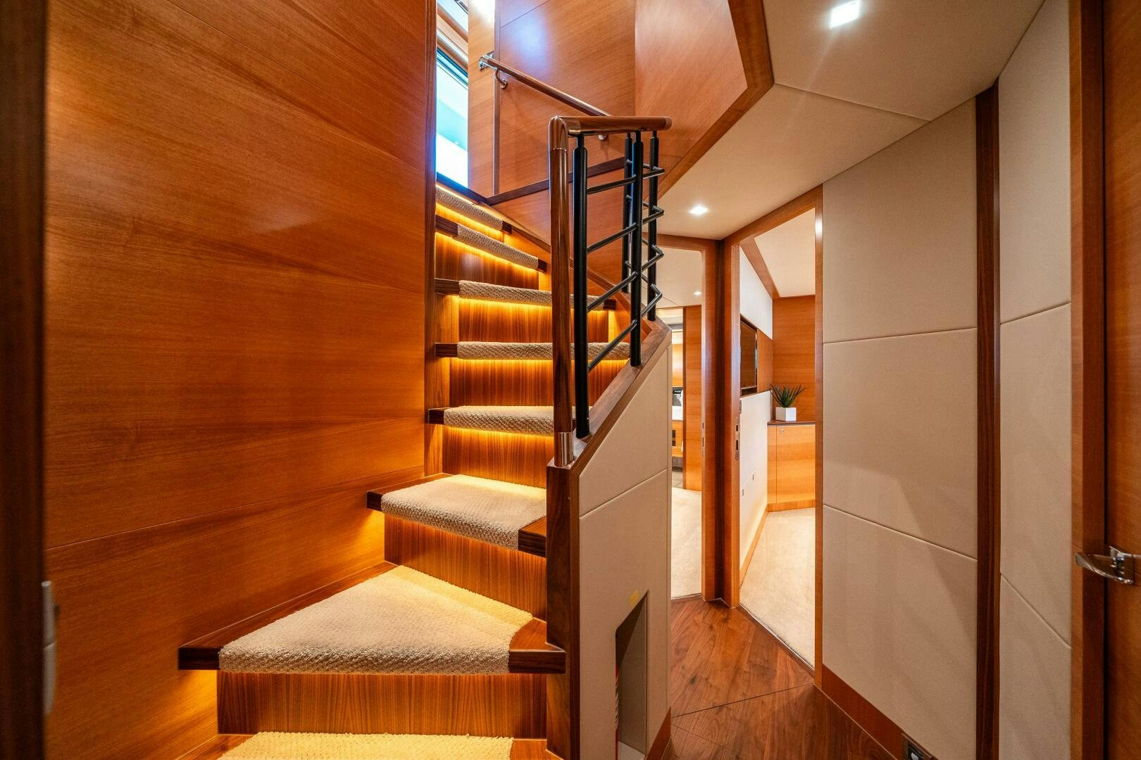 a staircase in a house aboard MIDNIGHT MOON Yacht for Sale