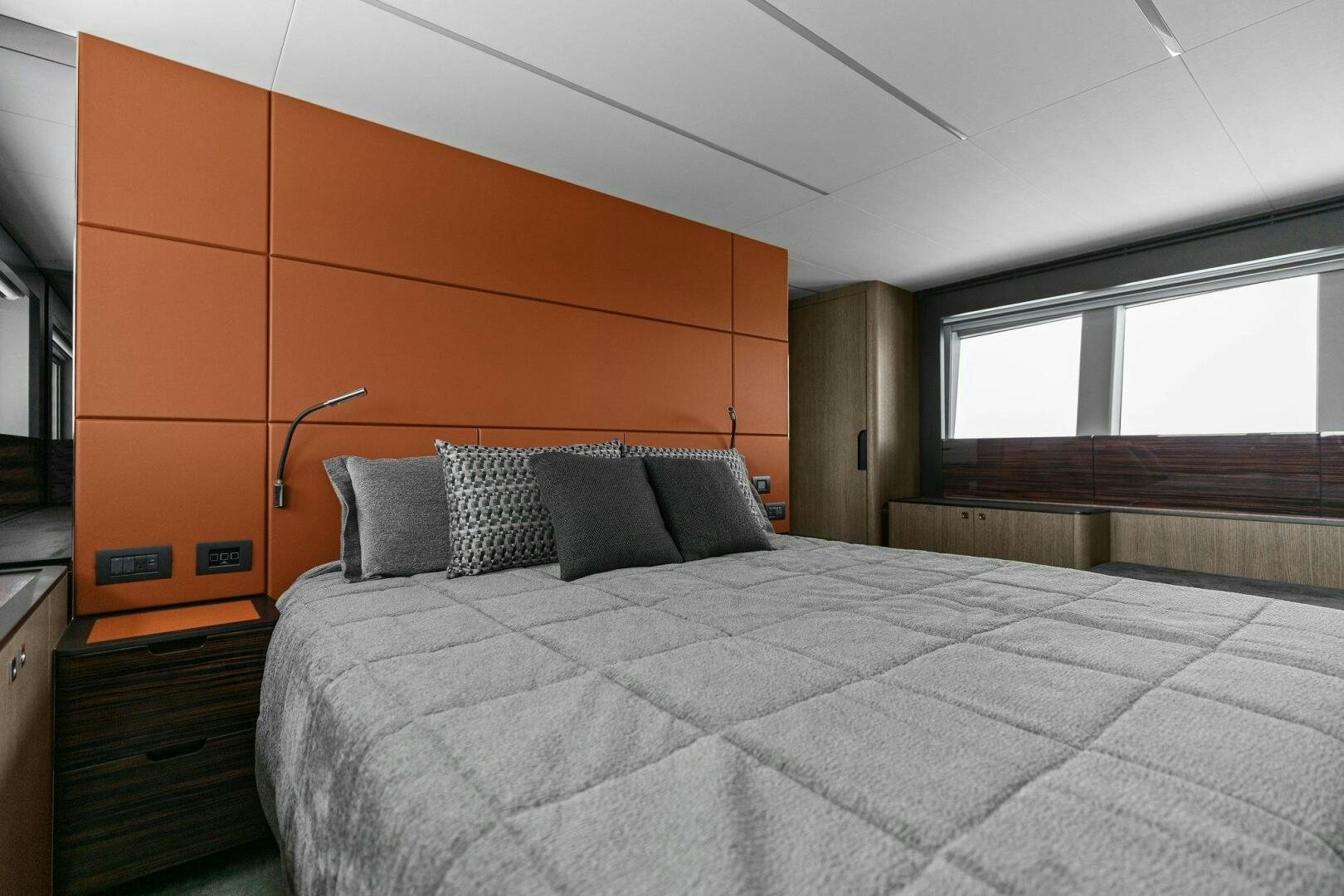 a bed with pillows aboard TINKA BUNNY Yacht for Sale