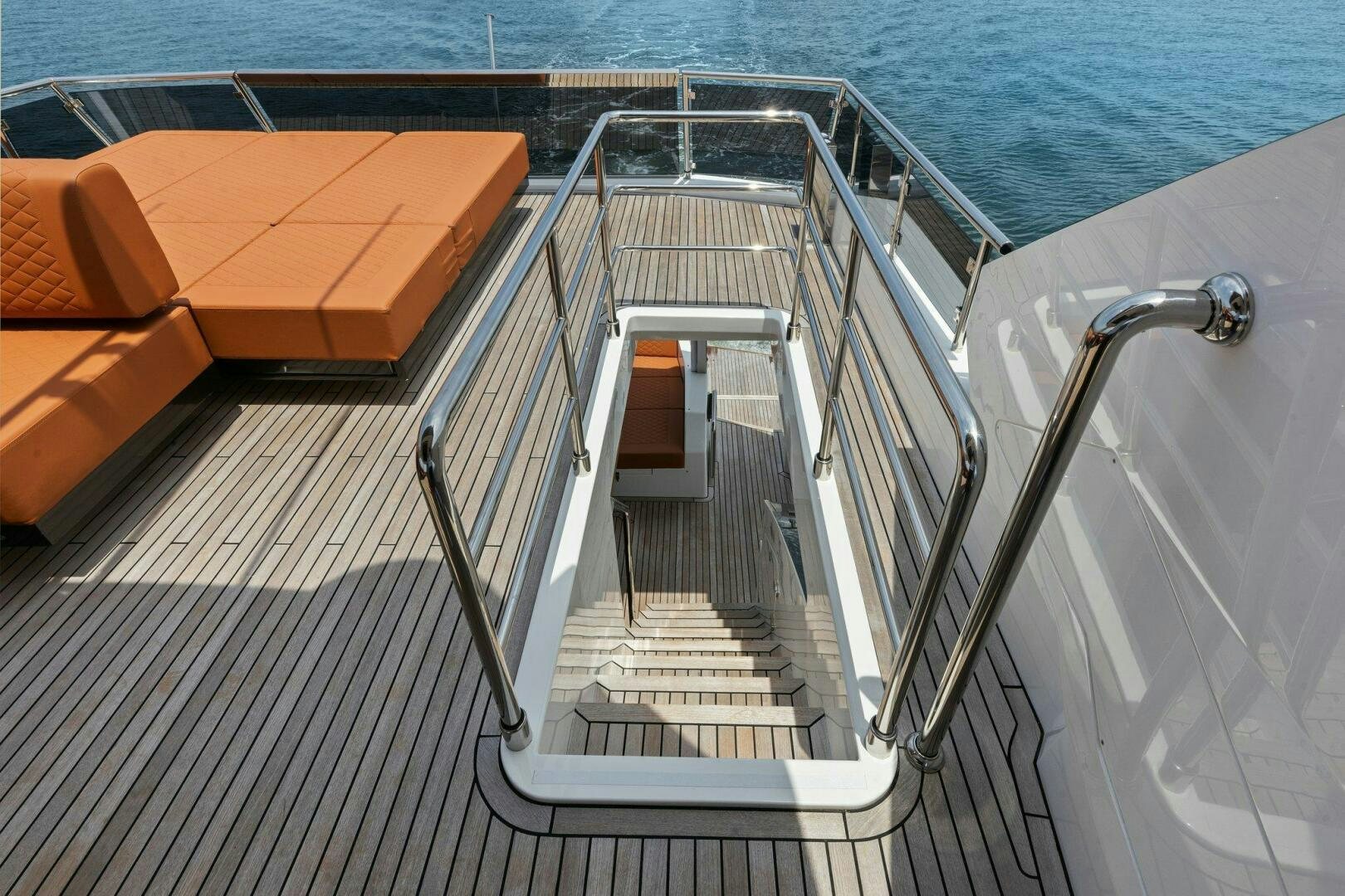 a deck with a railing and a railing on the side of it aboard TINKA BUNNY Yacht for Sale