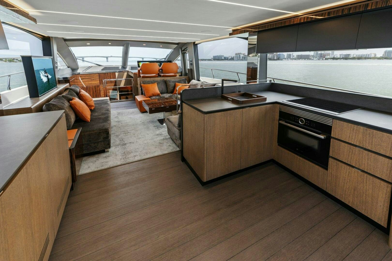 a large kitchen with a large island aboard TINKA BUNNY Yacht for Sale