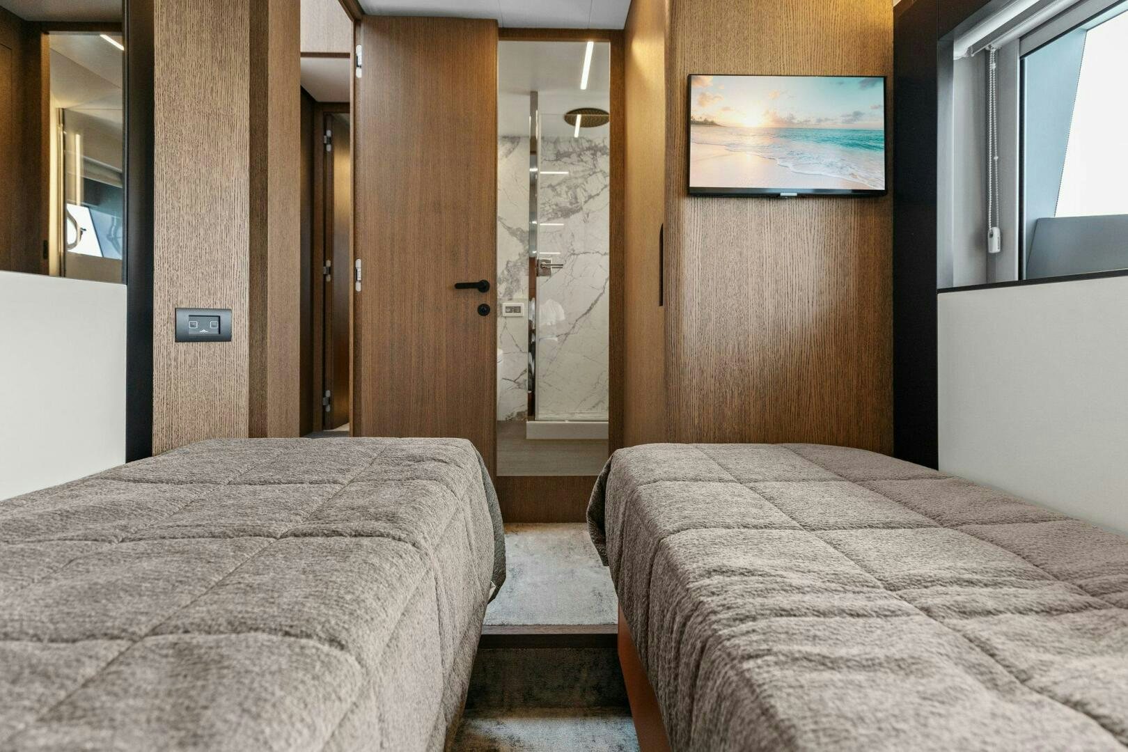 a bed in a room aboard TINKA BUNNY Yacht for Sale
