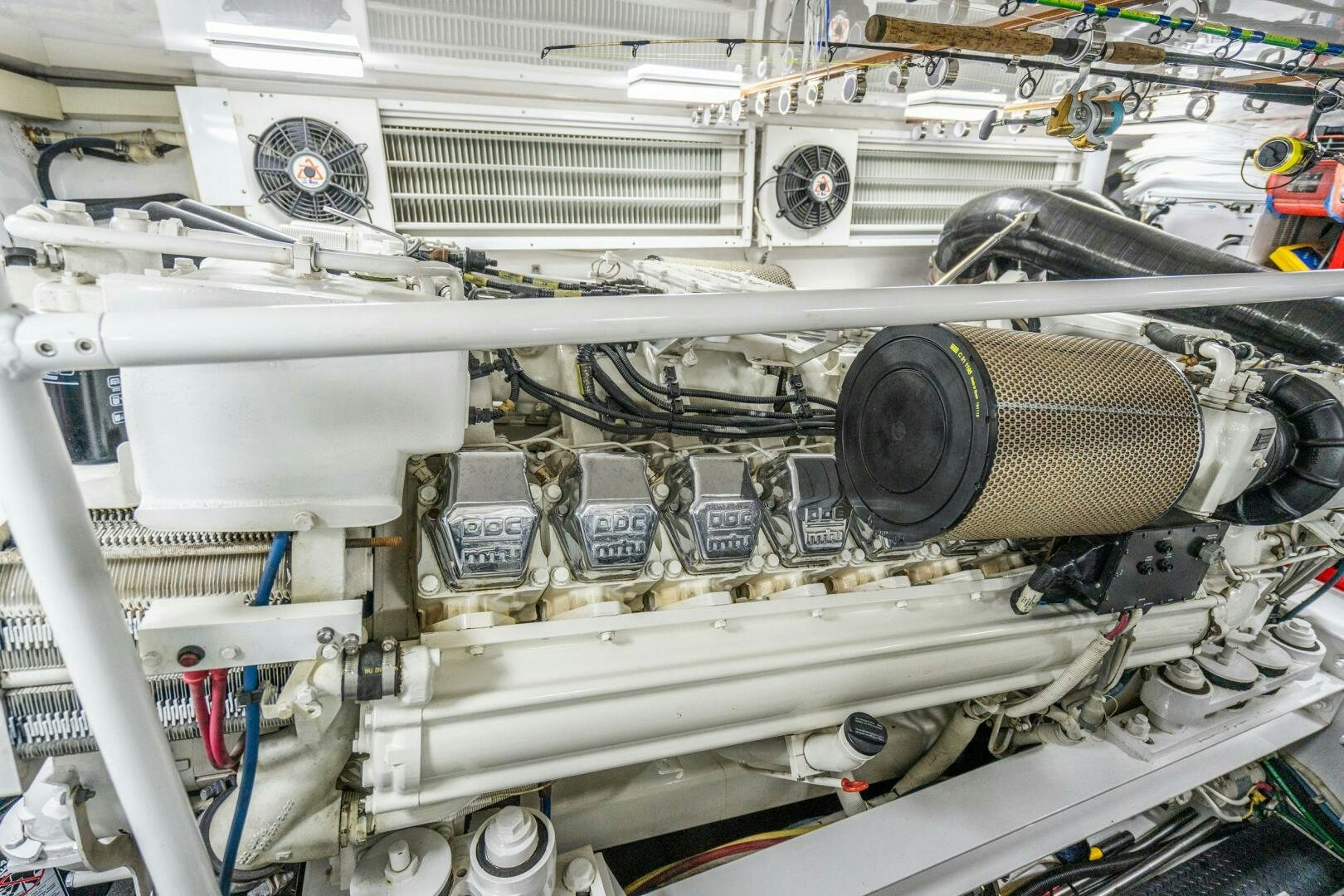 a close-up of a car engine aboard W Yacht for Sale
