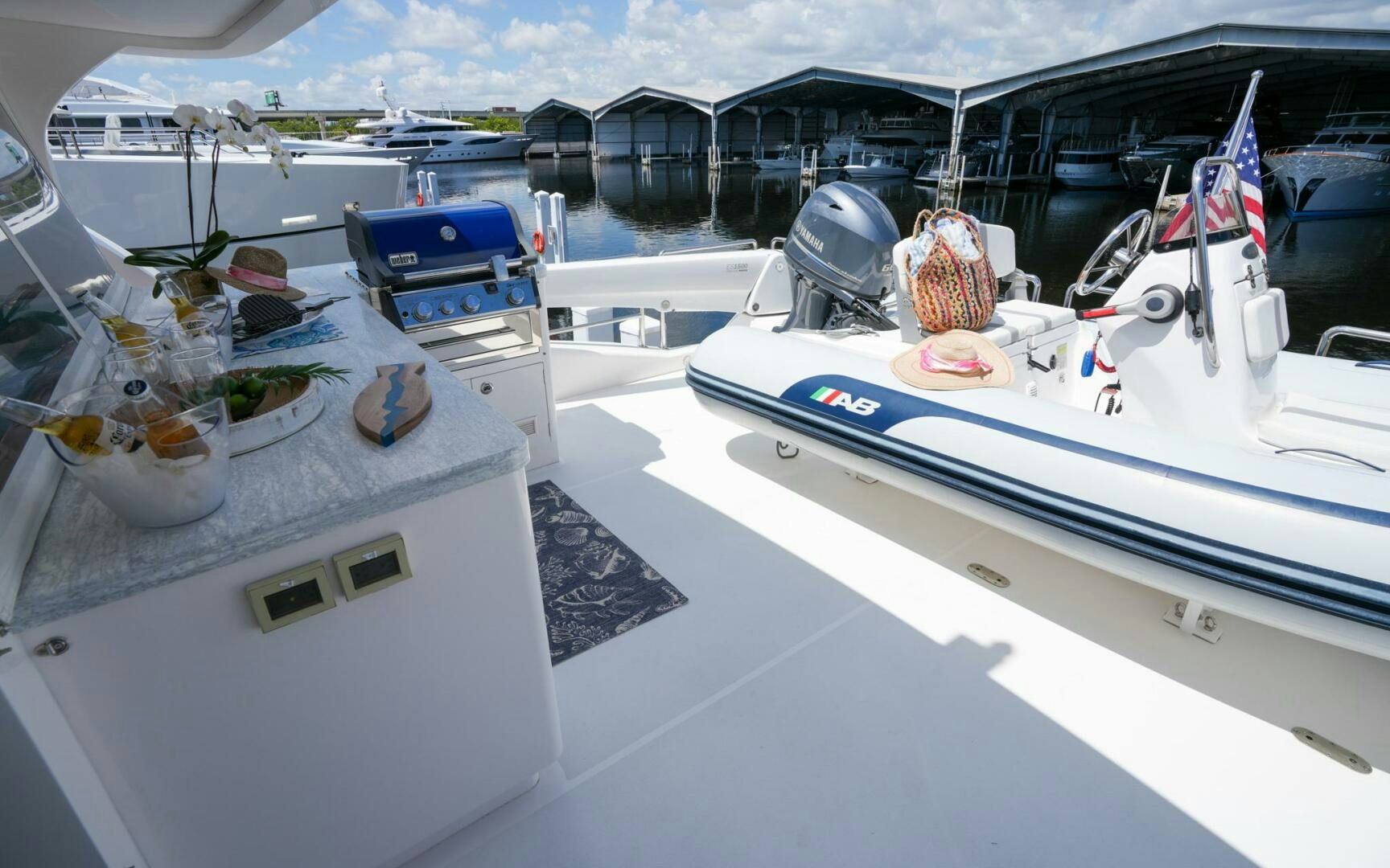 a group of boats on a dock aboard CASTINA Yacht for Sale