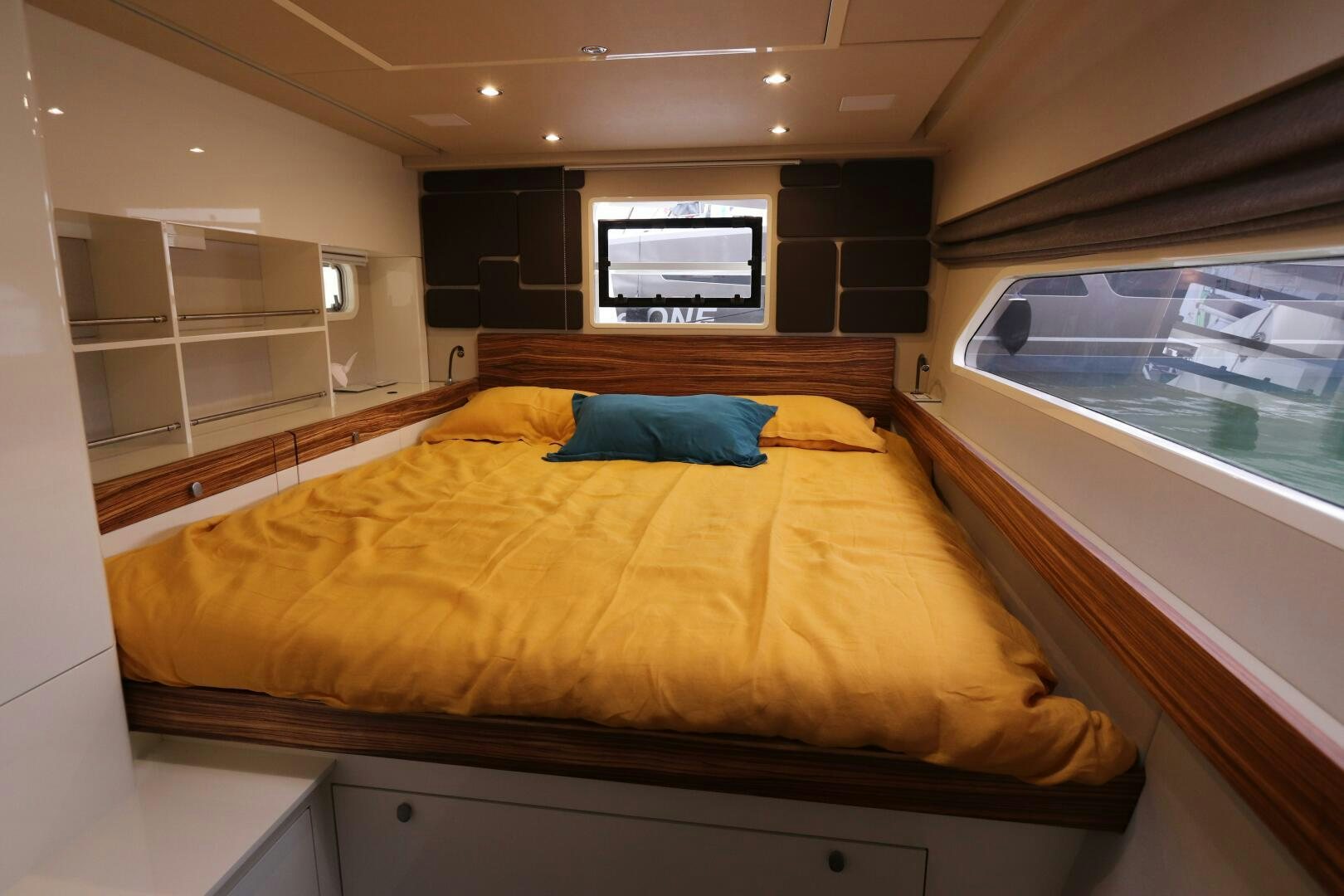 a bed in a room aboard CATCH ME Yacht for Sale