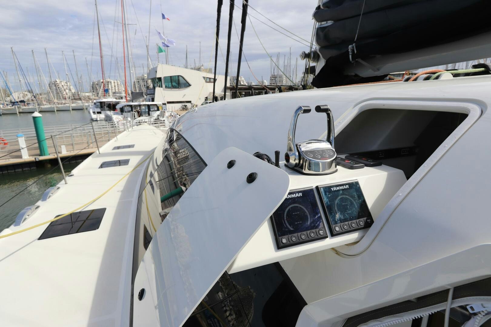 a white car on a boat aboard CATCH ME Yacht for Sale