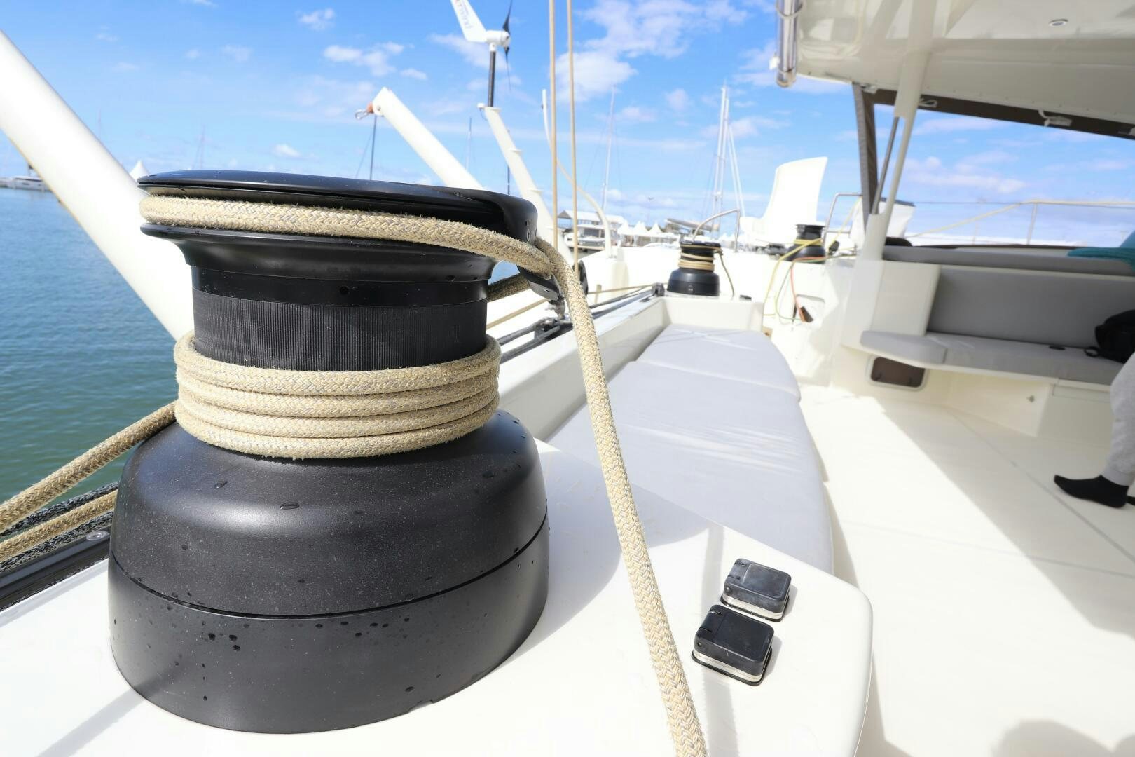 a boat with a stack of tires aboard CATCH ME Yacht for Sale