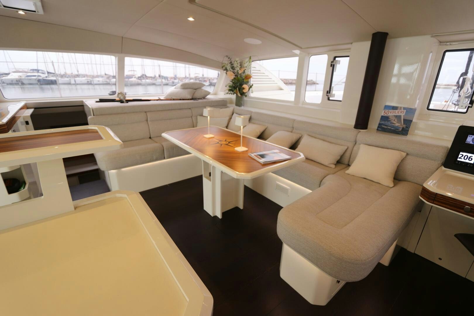 a room with a desk and a couch aboard CATCH ME Yacht for Sale