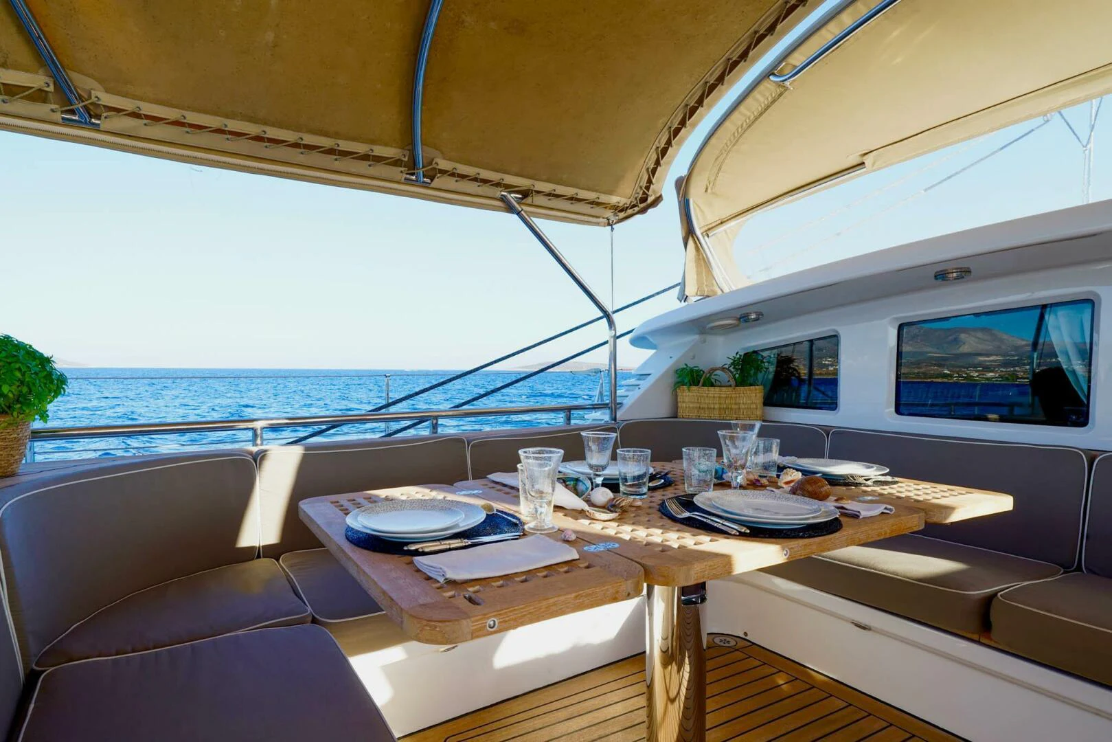 a table on a boat aboard IKARON Yacht for Sale