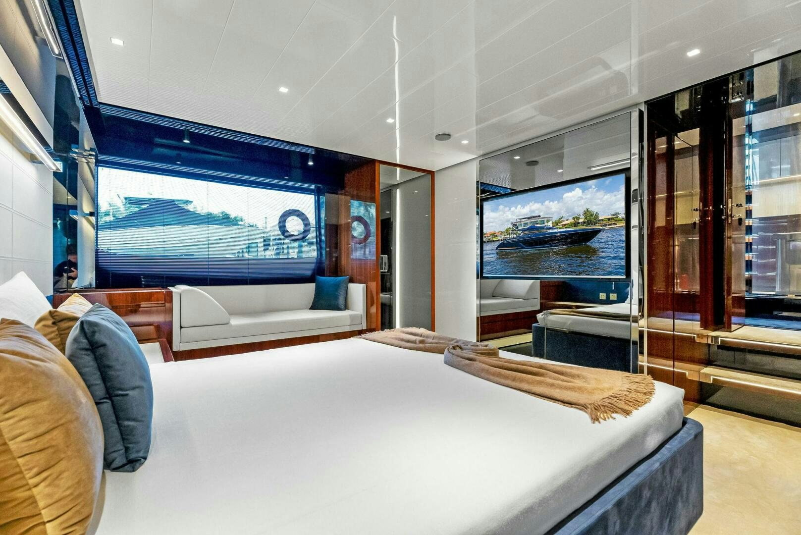 a room with a large window and a bed aboard KNOT NORMAL Yacht for Sale