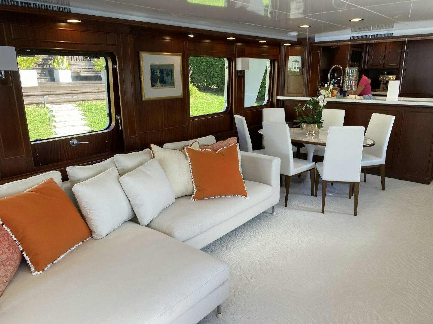 a living room with a couch and chairs aboard PRECIOUS CARGO Yacht for Sale