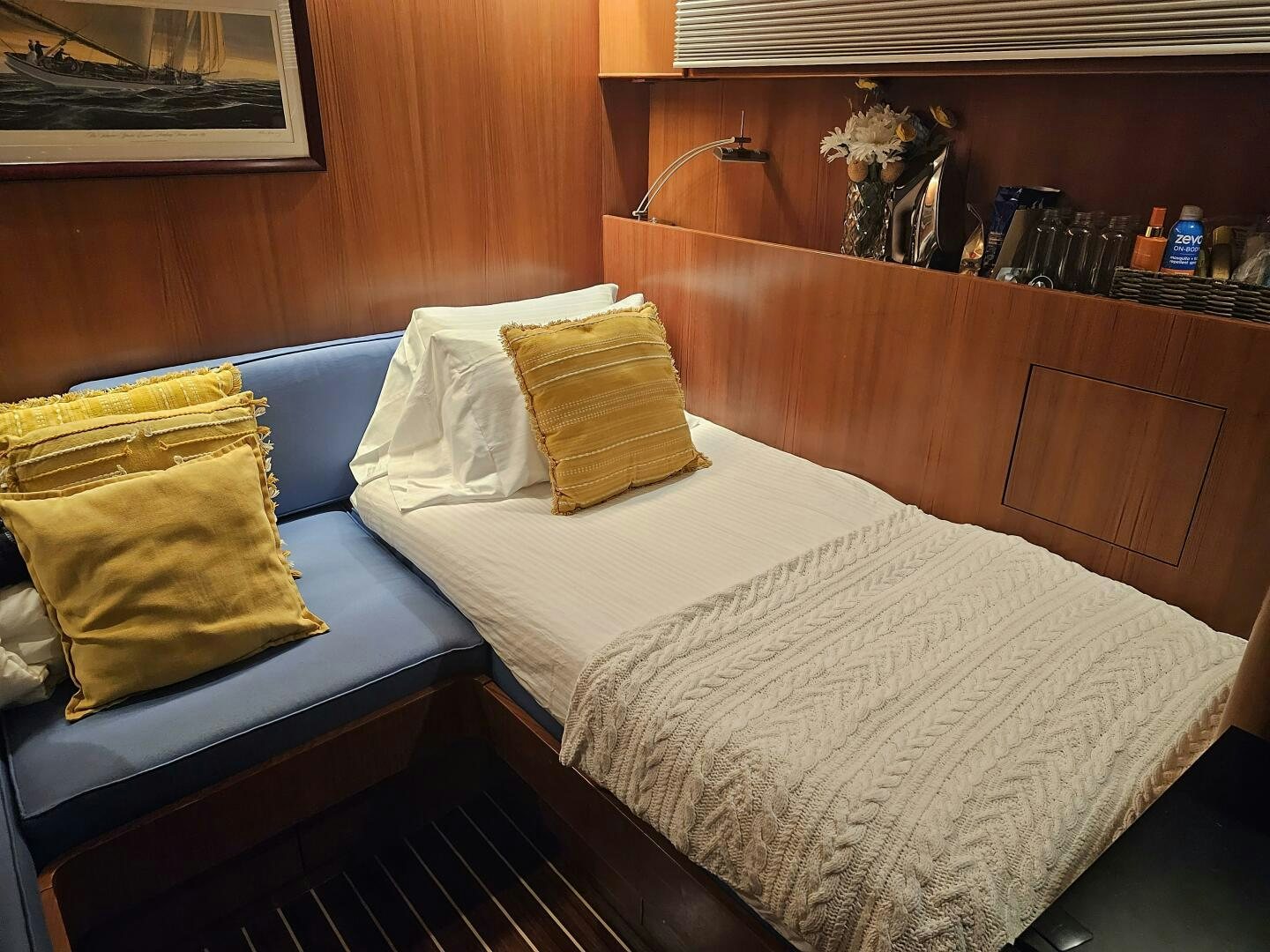 a bed with pillows aboard PRECIOUS CARGO Yacht for Sale