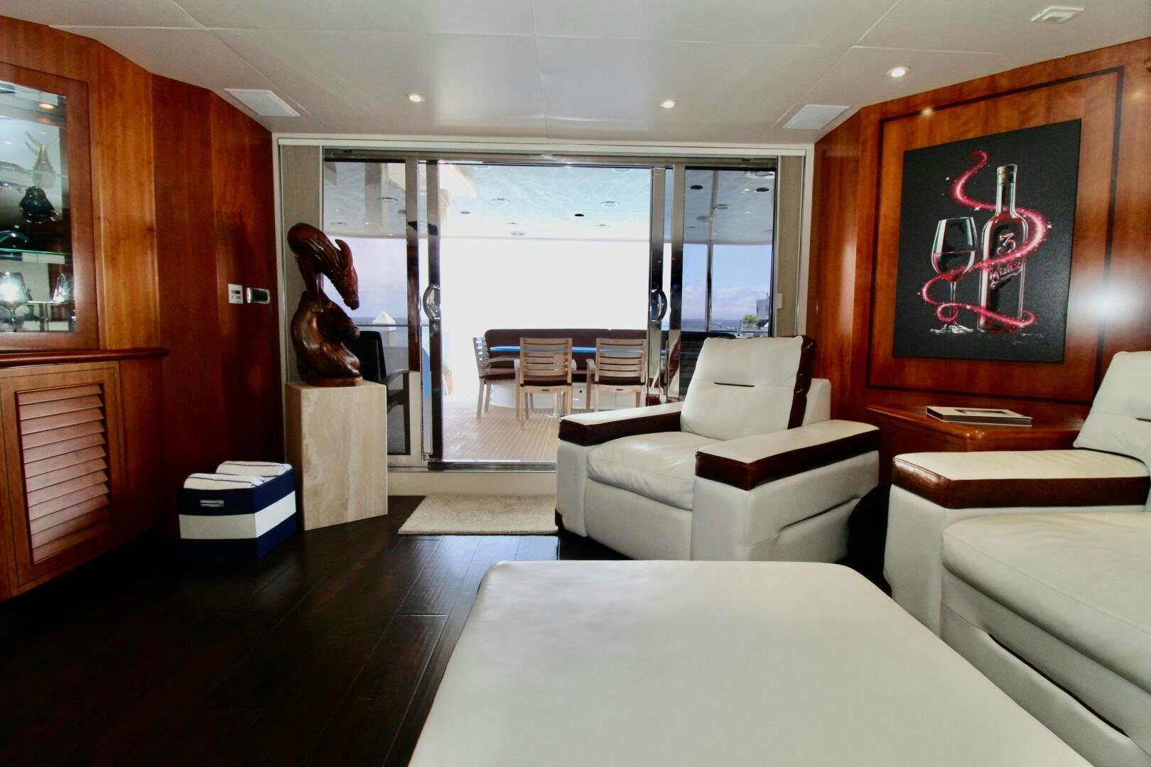 a living room with a large window aboard MY WAY Yacht for Sale